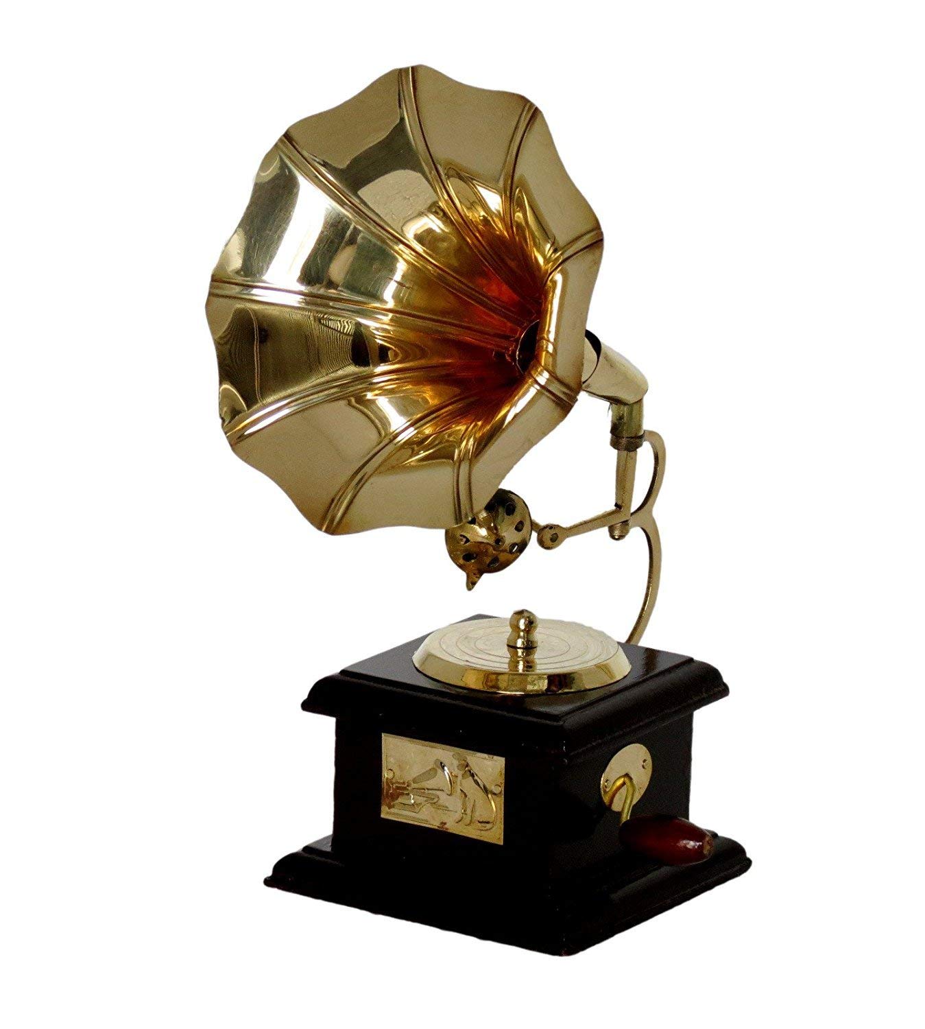 Mannequin vintage en laiton : sublimez un meuble vide motif gramophone