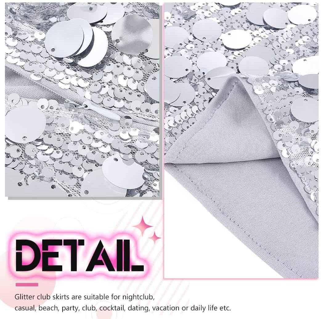 EARENT Sequin Skirt Silver Sparkly Rave Skirts for Women - Image 6
