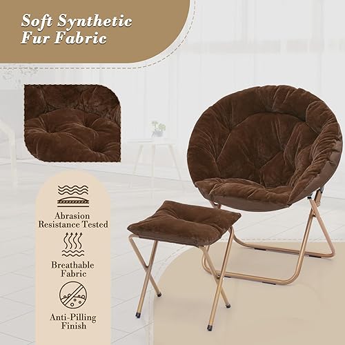 Miniatura 4 de Athena Collection Moderno platillo de terciopelo de piel sintética marrón, plegable, redonda, acogedora, con otomana, capacidad de peso de 300