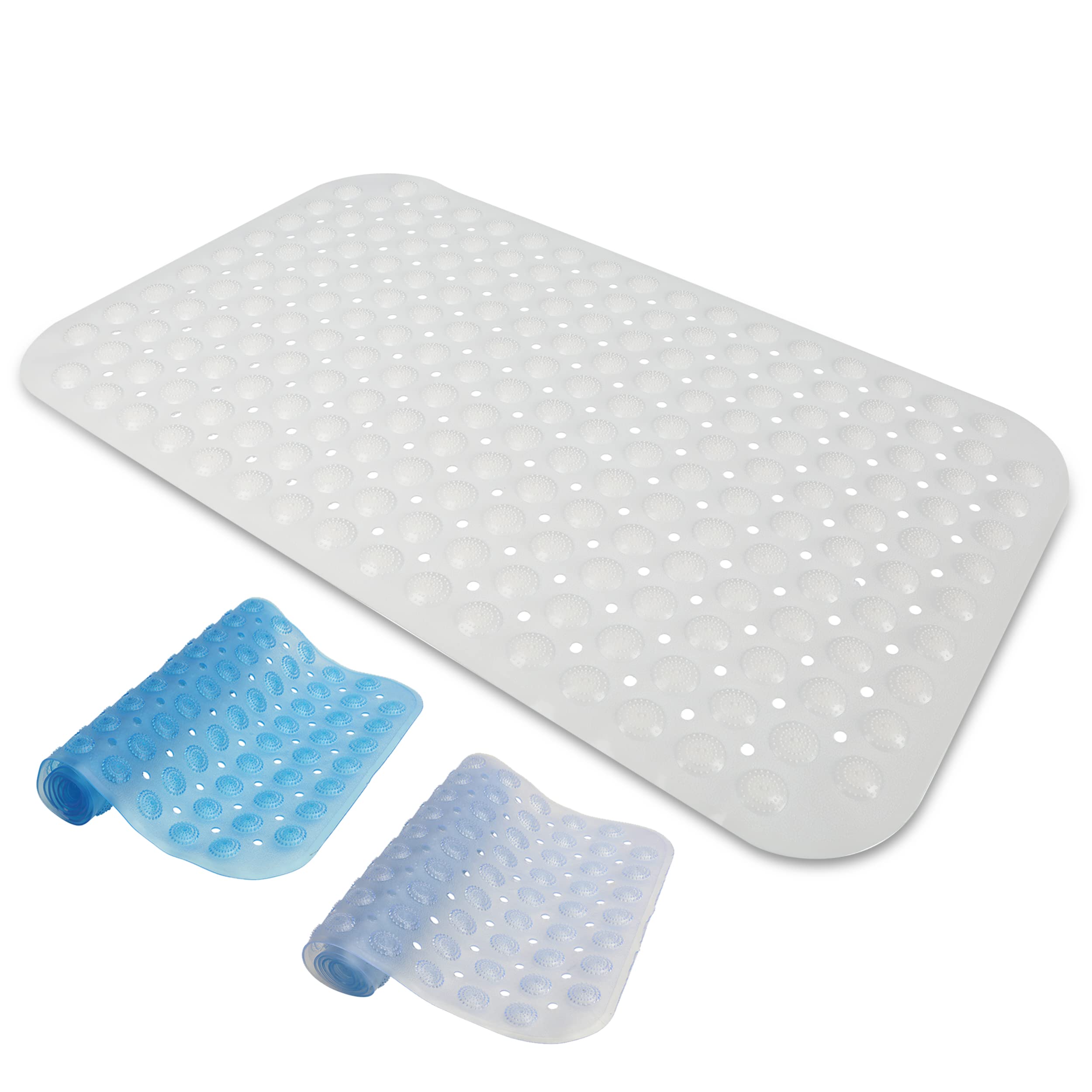 Top 3 White Rectangular Bath Mat – 40 X 100Cm Large Bath Shower Mat Grip – Blue, And Transparent – Non-Slip Bath Mats For Inside Bath – Suction Cup Grip – Anti Mould Mats With Drainage Holes – (White)