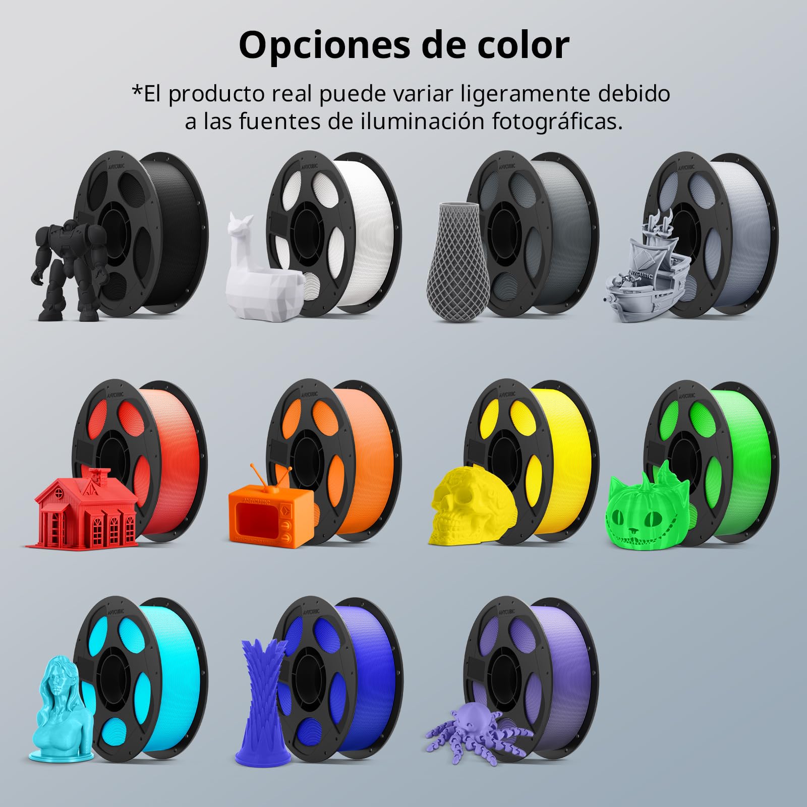 ANYCUBIC Filamento PLA Plus para Impresora 3D,Filamento PLA Plus con Bobina Desmontable,Filamento 3D Mejorado de Dureza,Inteligente RFID,Negro Perla&Blanco Brillante&Textura Gris&Azul Deslumbrante,4kg