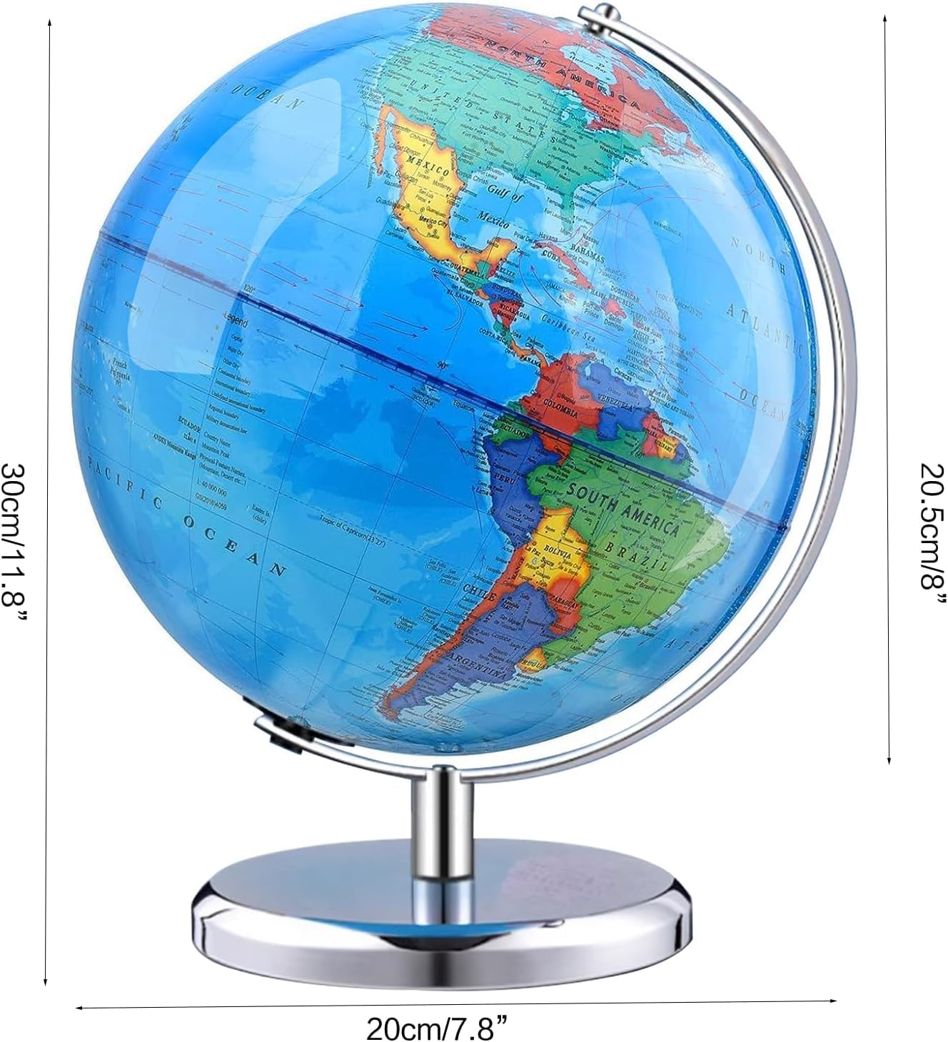 World Globe with Stainless steel Stand Rotating Earth Spinning Globe for Kids Geography Classroom Education or Decorations (8 Inch Blue)