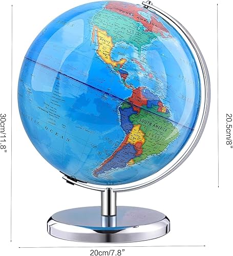 Vista 5 de Globo terráqueo con soporte de acero inoxidable Globo terrestre giratorio para niños Geografía Aula Educación o Decoraciones (8 pulgadas azul)