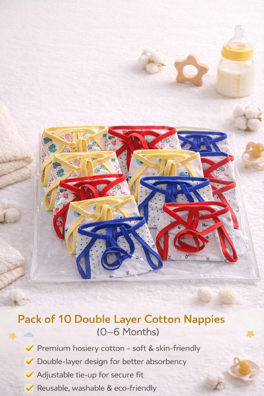 Tinchuk Newborn baby Soft Hosiery cotton cloth Diaper double layer nappies Multicolor (0-6 months) (10 PIECE) 4