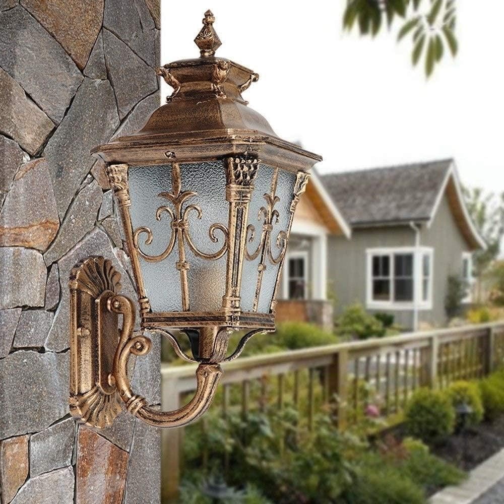 Generico LAUMZX Lanterna da parete europea for esterni, lampada in alluminio ottone antico antipioggia, applique in vetro esterno impermeabile E27 for giardino, patio