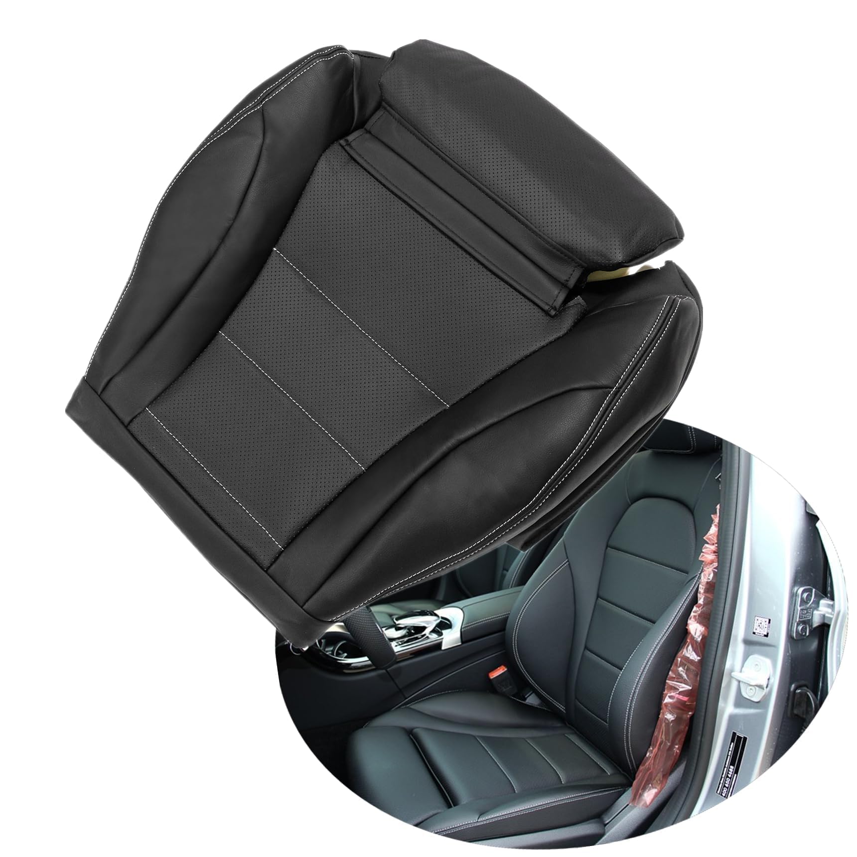 ATUOTPO Driver Side Bottom Microfiber Black Leather Seat Cover Perforated Compatible with Mercedes Benz C C250 C300 C350 C350e C400 GLC300e 4-Door