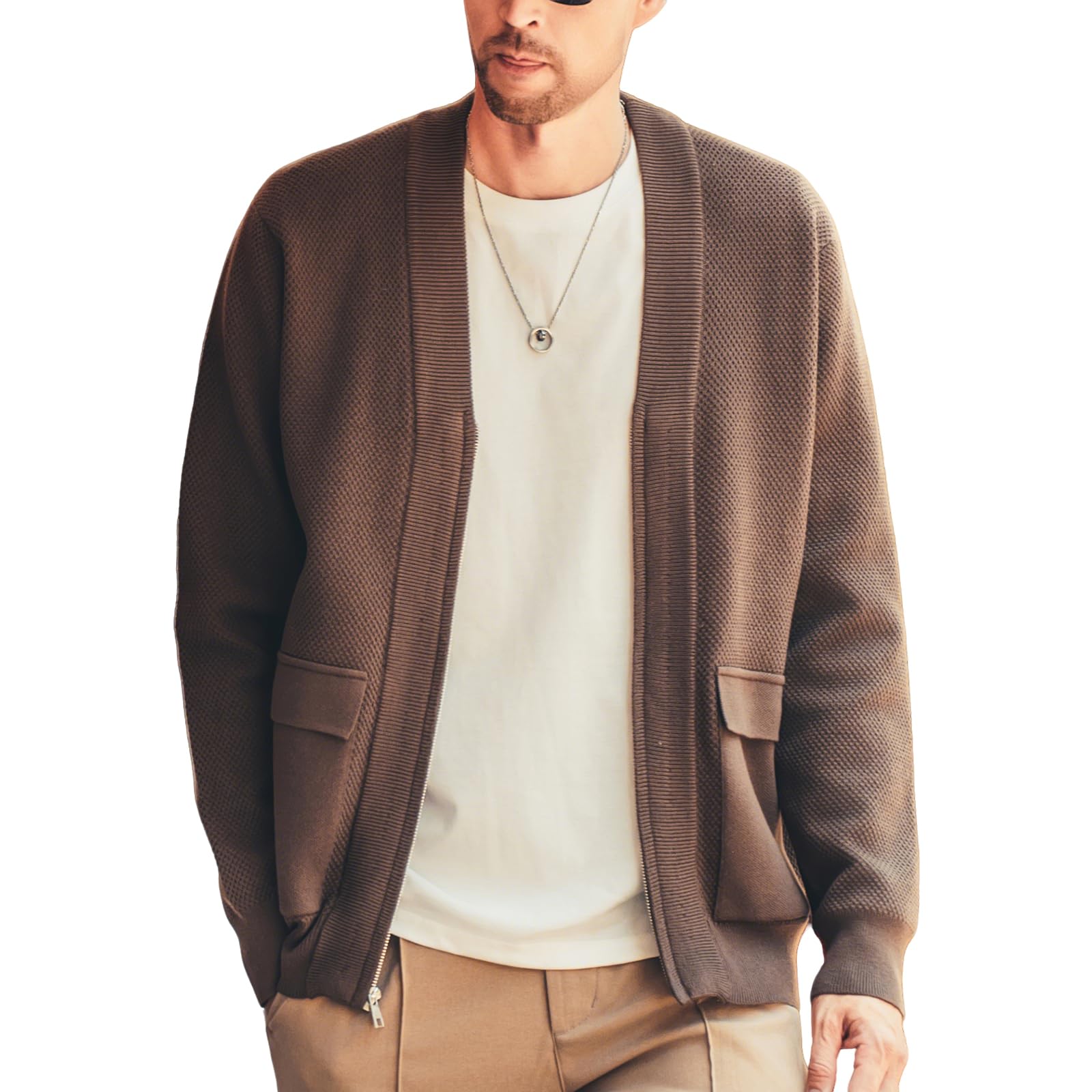 Men's Cardigan Sweater Button Front V-Neck Long Sleeve Knit Sweaters