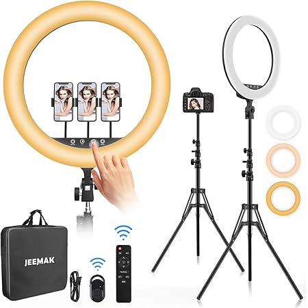 Ring Light with Stand, Jeemak 18" Ring Light with Tripod Stand & Phone Holder, Dimmable LED Ring Light for Touch Control Screen Selfie Light Ring for Live Stream/Makeup/TikTok/YouTube/Photography
