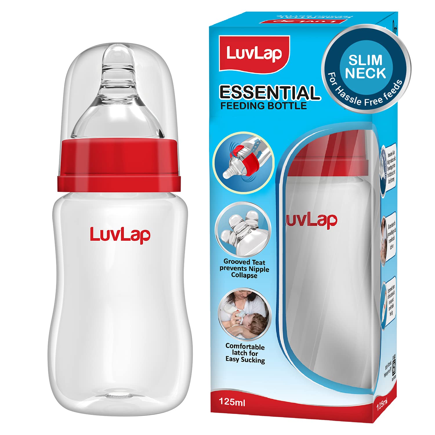 Luv Lap Slim Neck Essential Baby Feeding Bottle, 125ml