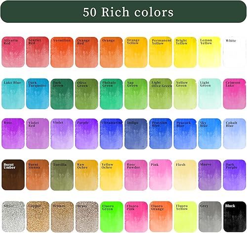 Miniatura 2 de Artecho Juego de pintura de acuarela de 50 colores, juego de acuarela de viaje con papeles de acuarela y pinceles, ideal para aficionados
