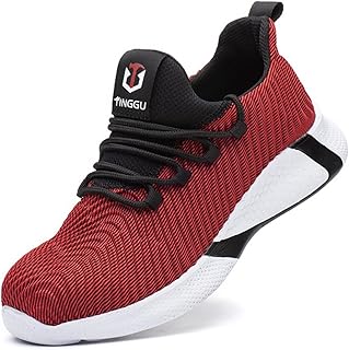 Micoklinlin Mens Steel Toe Shoes Lightweight Breathable Safety Shoes for Men Industrial Construction Non-Slip Work Sneakers Red
