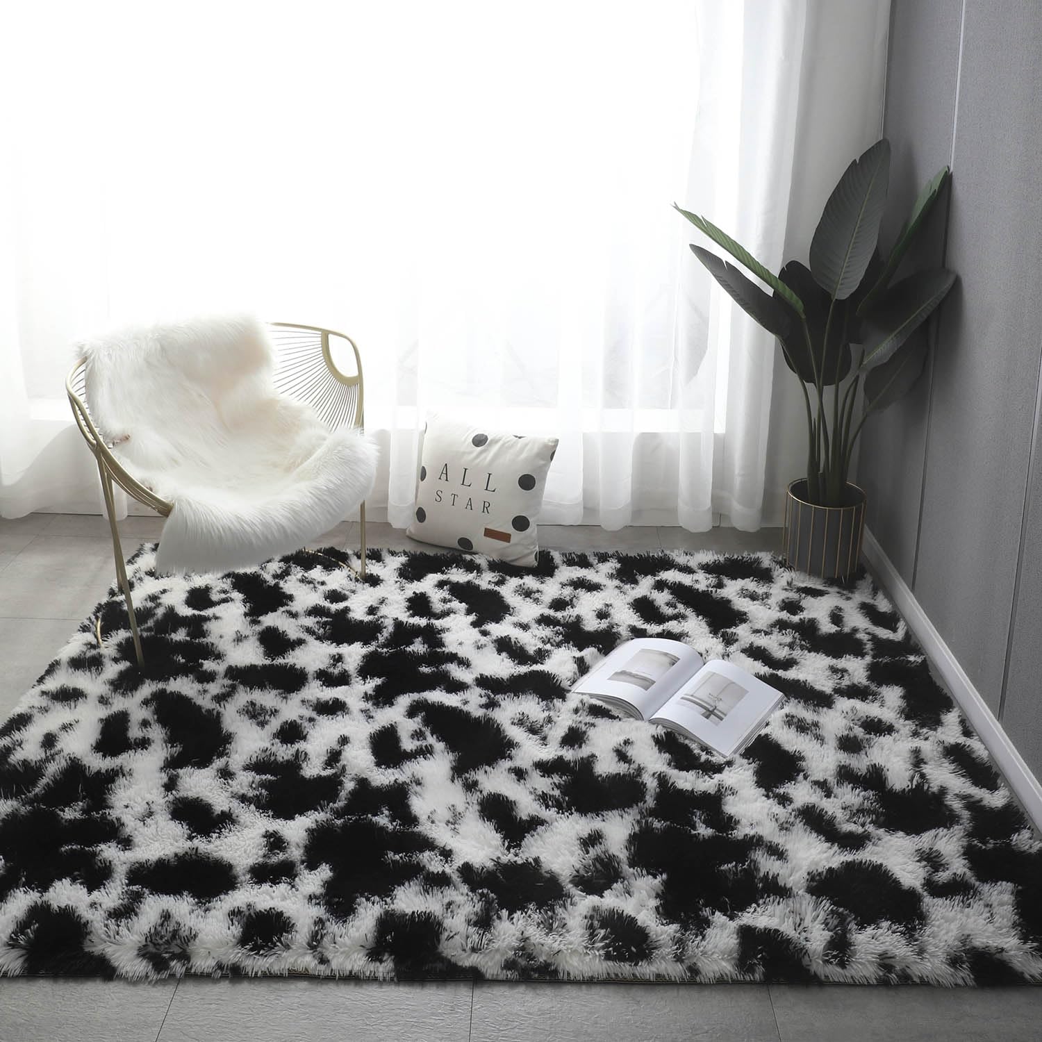 Aexpath Rugs Living Room, Black White Cow Print,80x120 cm, Thick Luxurious Soft High-Pile Rug Carpet, Tie-Dye Area Rug, for Indoor Living Rooms, Bedrooms, and Hallways, Hand Washable, Fade-Resistant โ image 1