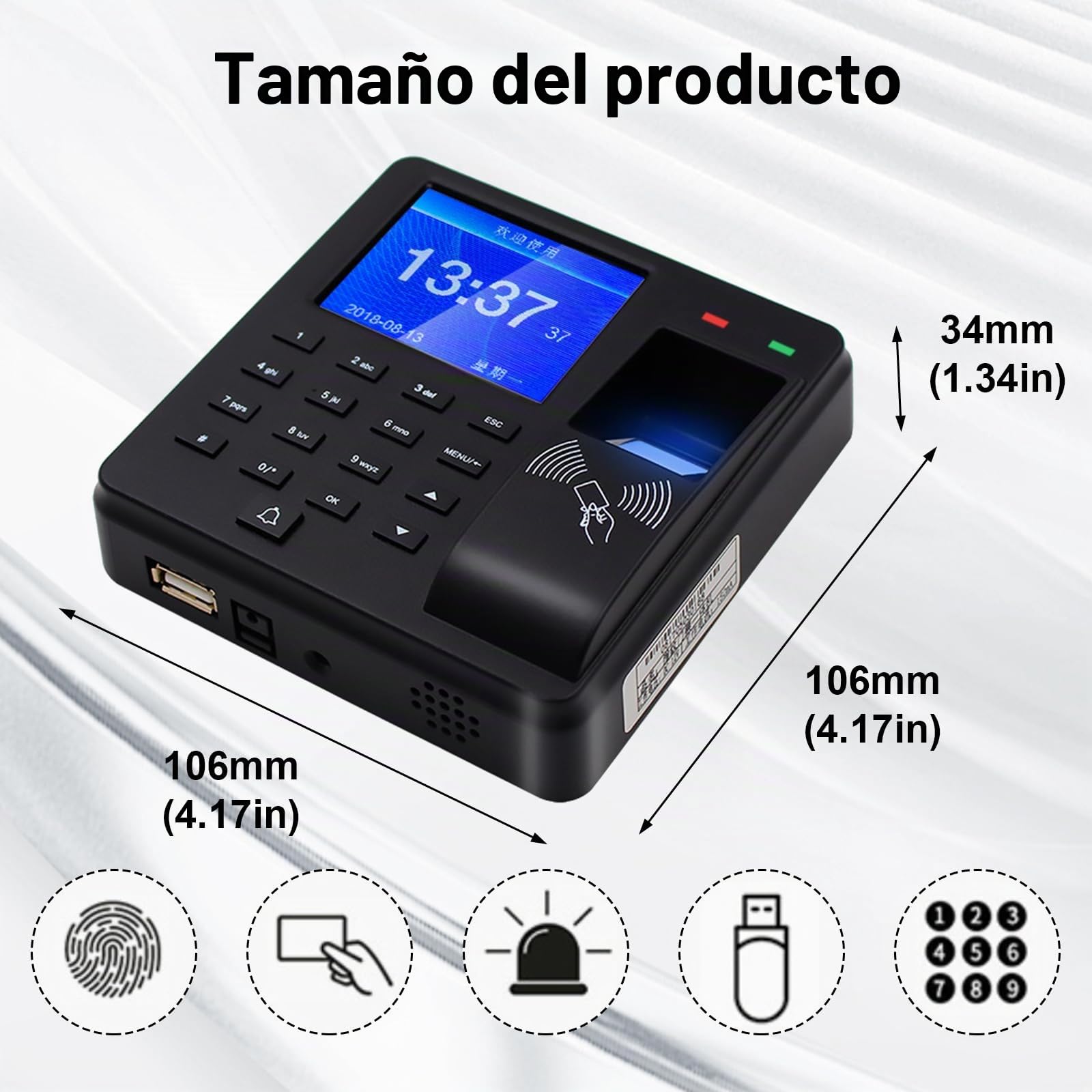 Control Horario Empleados para Pequeñas Empresas, Maquina Asistencia Empleados con Huella Dactilar, RFID y Pin, Equipado con 10 tarjetas RFID, Capacidad para 1000 Huellas Dactilares, 25 Idiomas