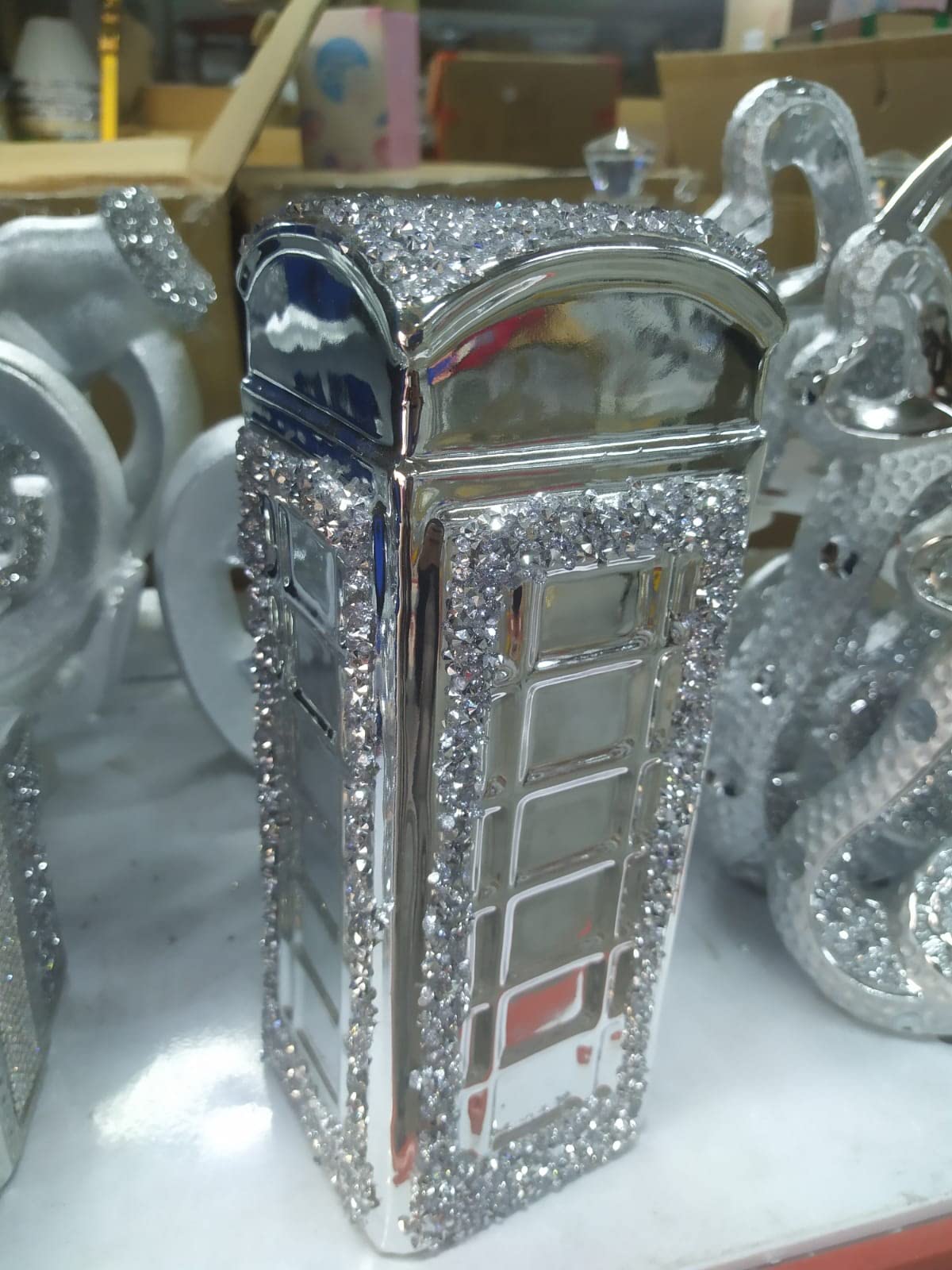Deenz Silver Phone Booth Sparkle Ornament Bling Crushed Diamond Gift