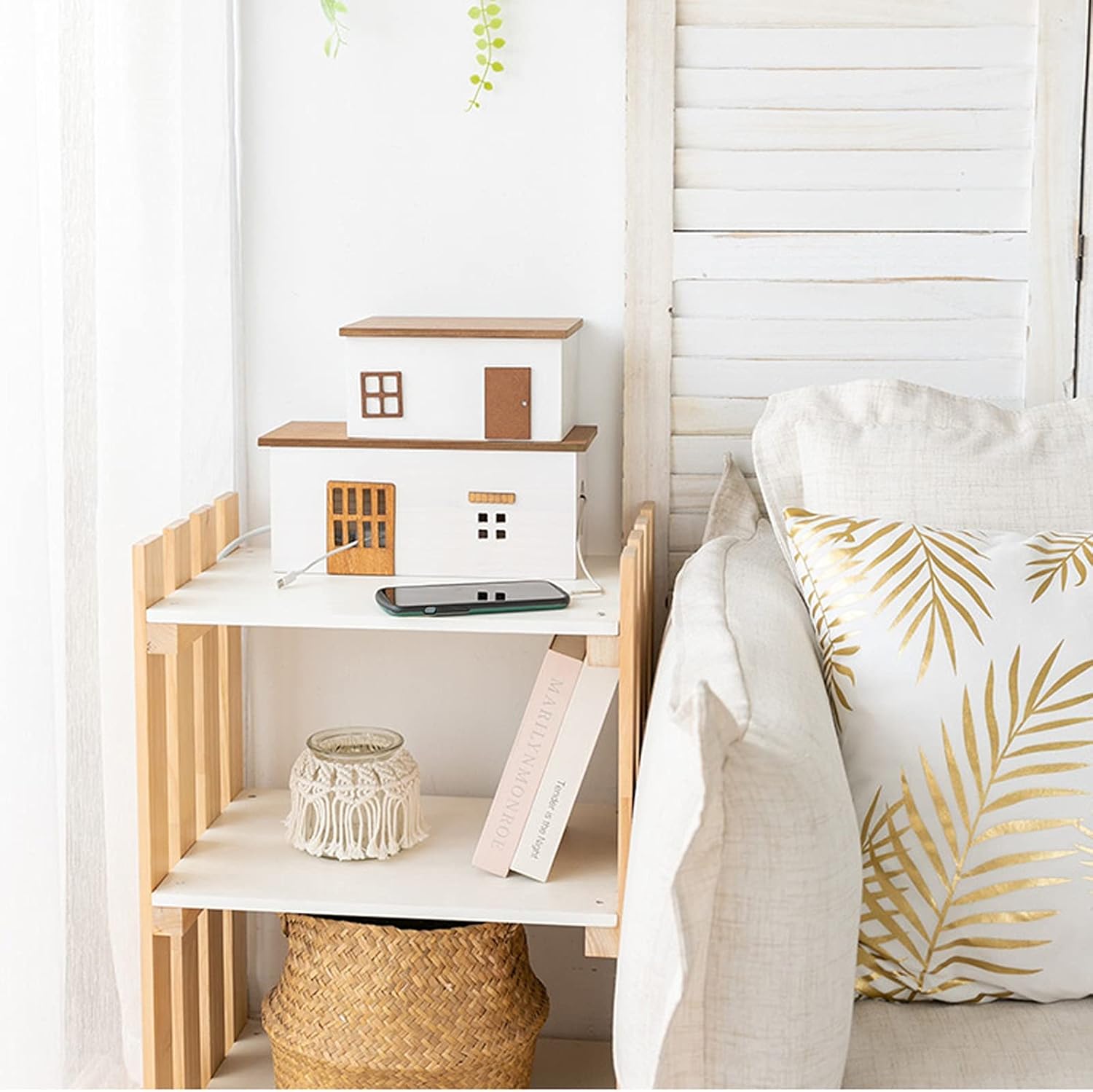 Cute Cable Tidy Box Wooden Wire Management Socket Case Cable Organizer Box to Hide Wires and Power Strips Cable Organizer for Home Office Cable Cords Organizer Boxes
