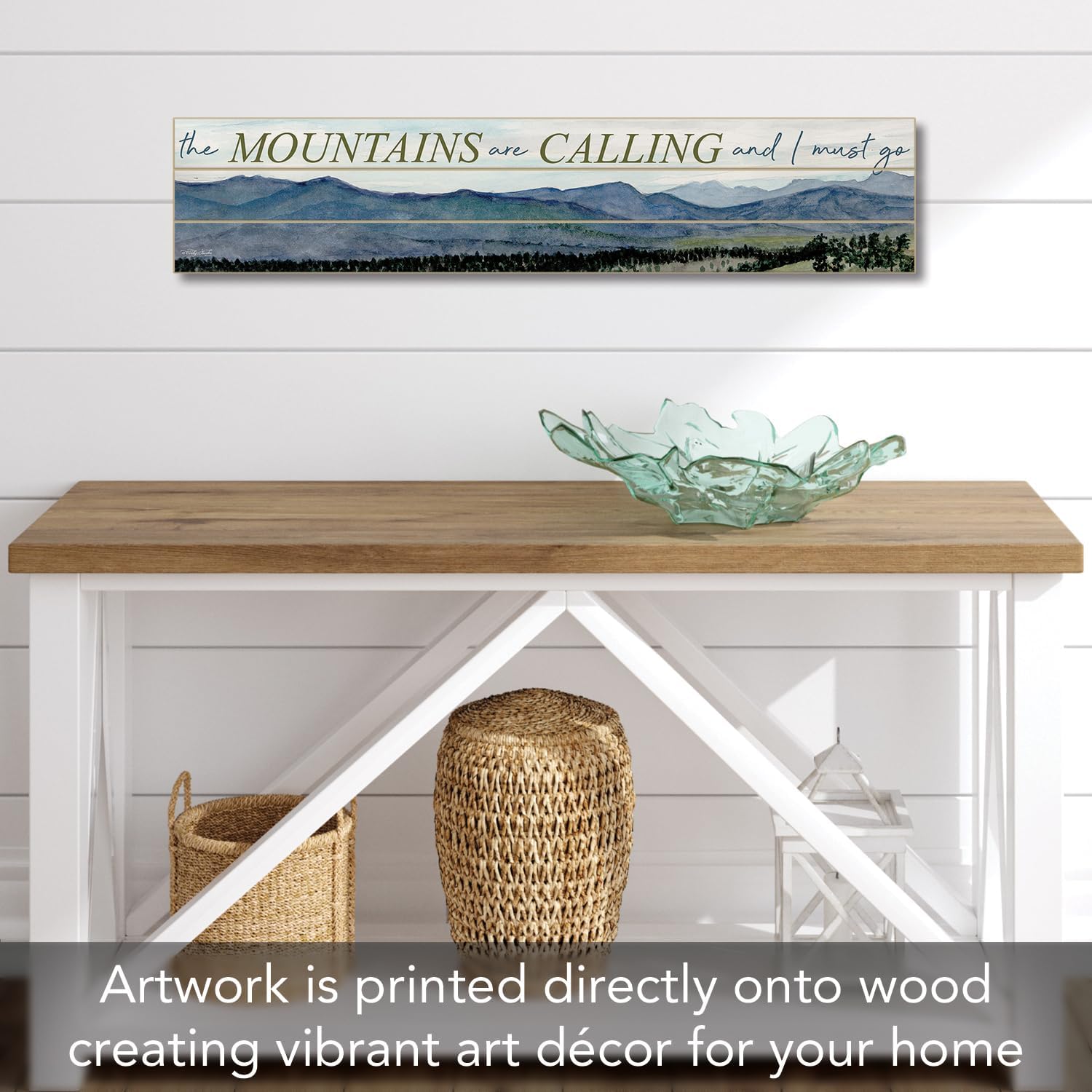 Mountains Calling Horizontal Porch or Entryway Sign 36" by 7.5" Made in the USA of Pallet Wood Stylish & Welcoming