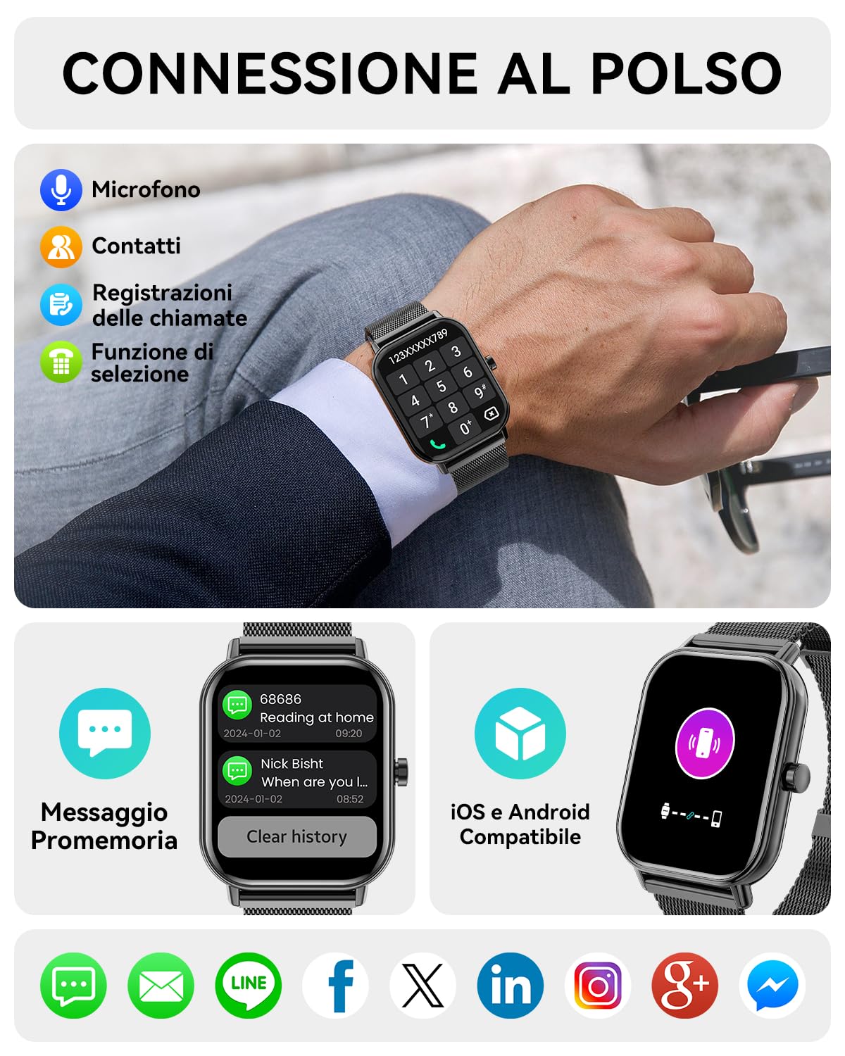 Smartwatch con Chiamate Bluetooth,1,85'' Smartwatch per Uomo Donna,Orologio Sportivo Impermeabile IP67 con 110+ Modalità Sportive,Fitnesswatch con Contapassi Cardiofrequenzimetro SpO2 per Android iOS