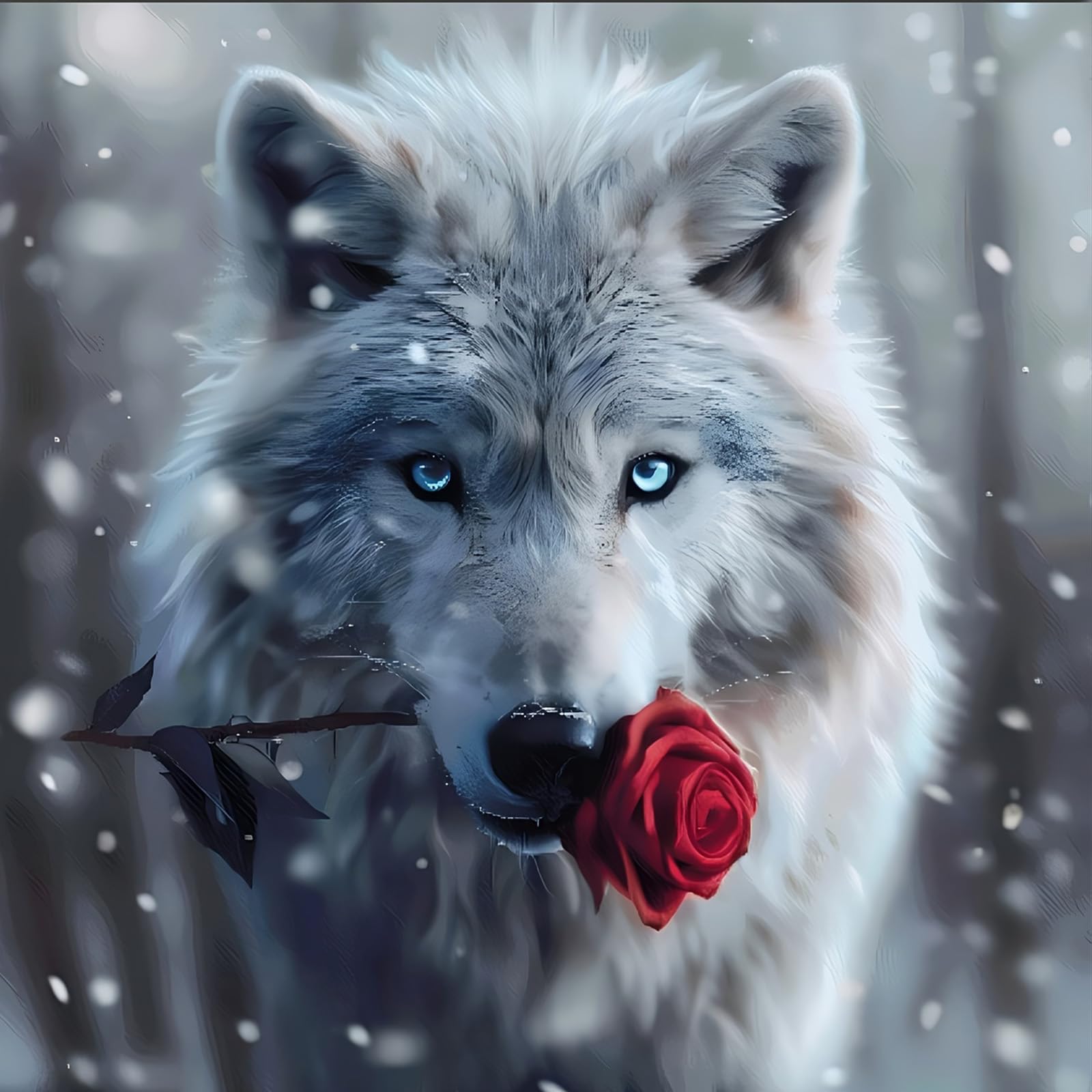 Nianxi 5D Wolf and Rose DIY Diamond Painting Kit for Adults,Diamond Art Kits for Beginner,Painting by Diamonds,Gem Art Kits Round Drill for Home Wall Decor Gifts for Women, Men (Wolf)