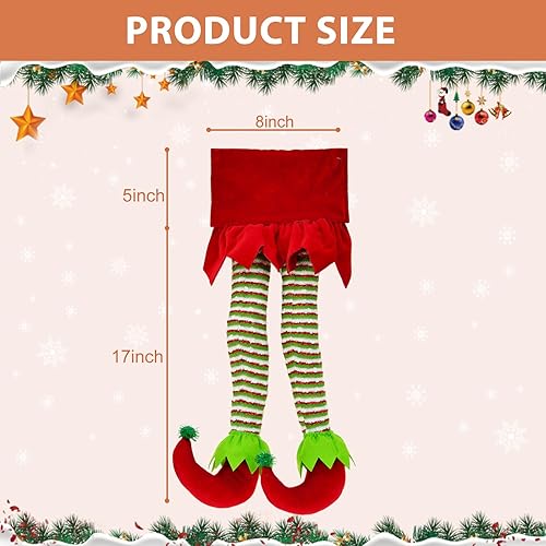 Miniatura 3 de DearSun Piernas de elfo de 22 pulgadas de alto, adornos para decoración de árbol de Navidad, patas de elfo de felpa para adornos de árbol (rojo y