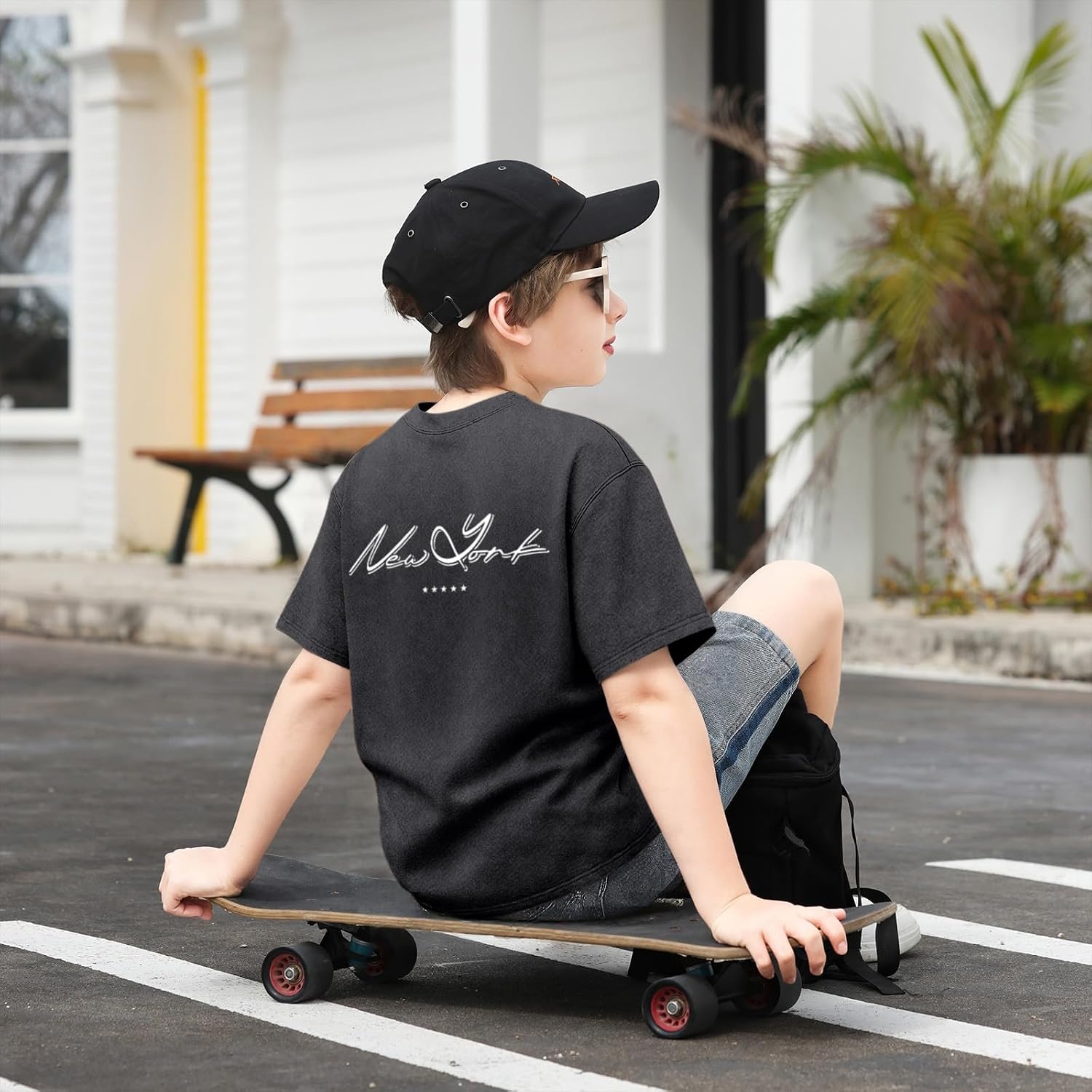 BINTEHGS Boys Graphic Tees New York Jersey Kids 96 Number Shirt Vintage Acid Wash T Shirt Short Sleeve Loose Summer Tee Shirt