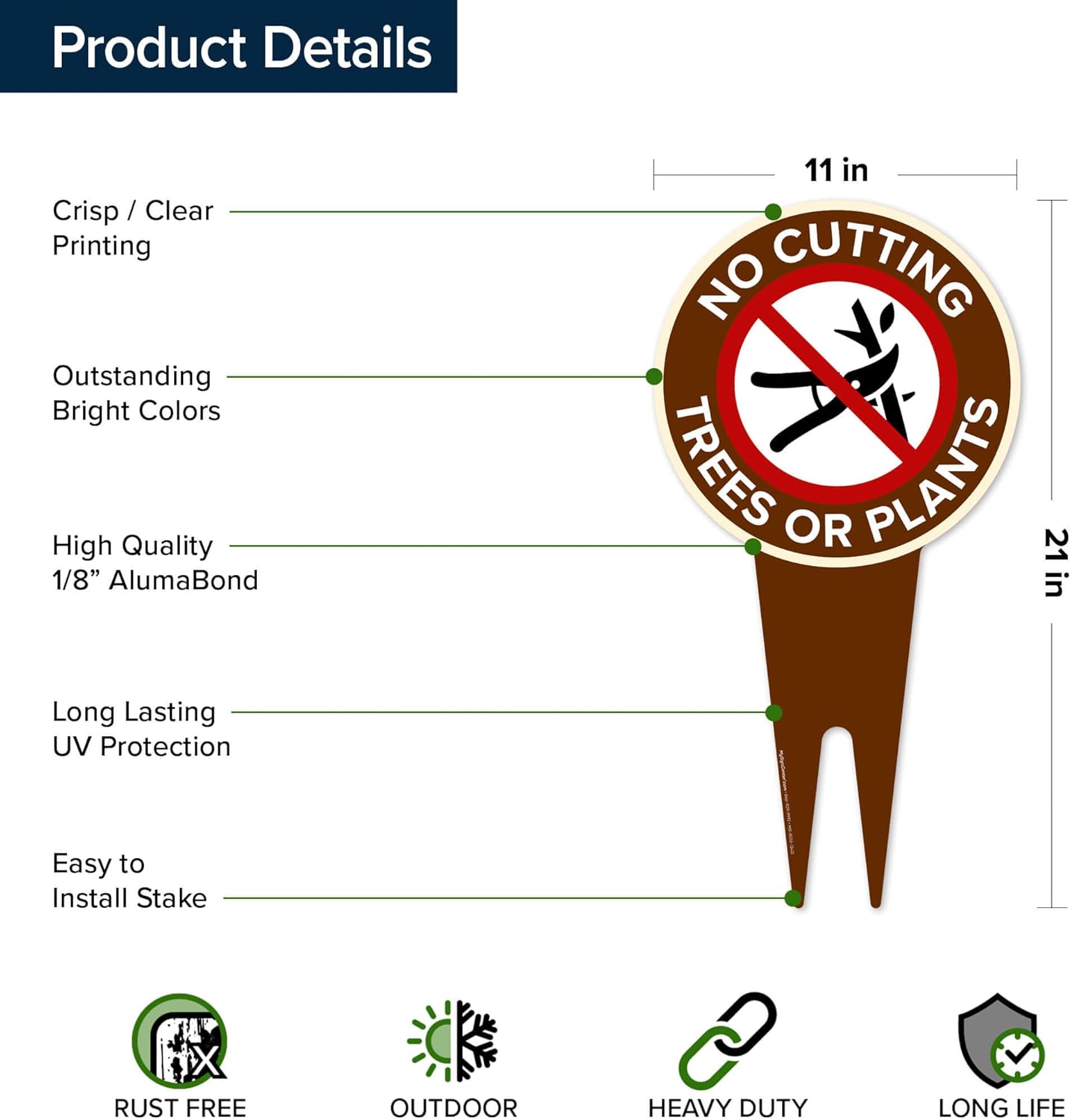 No Cutting Trees Or Plants Sign, 11x21 Inches, Heavy Duty Integrated Ground Stakes, Indoor/Outdoor Use, Rust Free Aluminum Composite, Made in USA by My Sign center