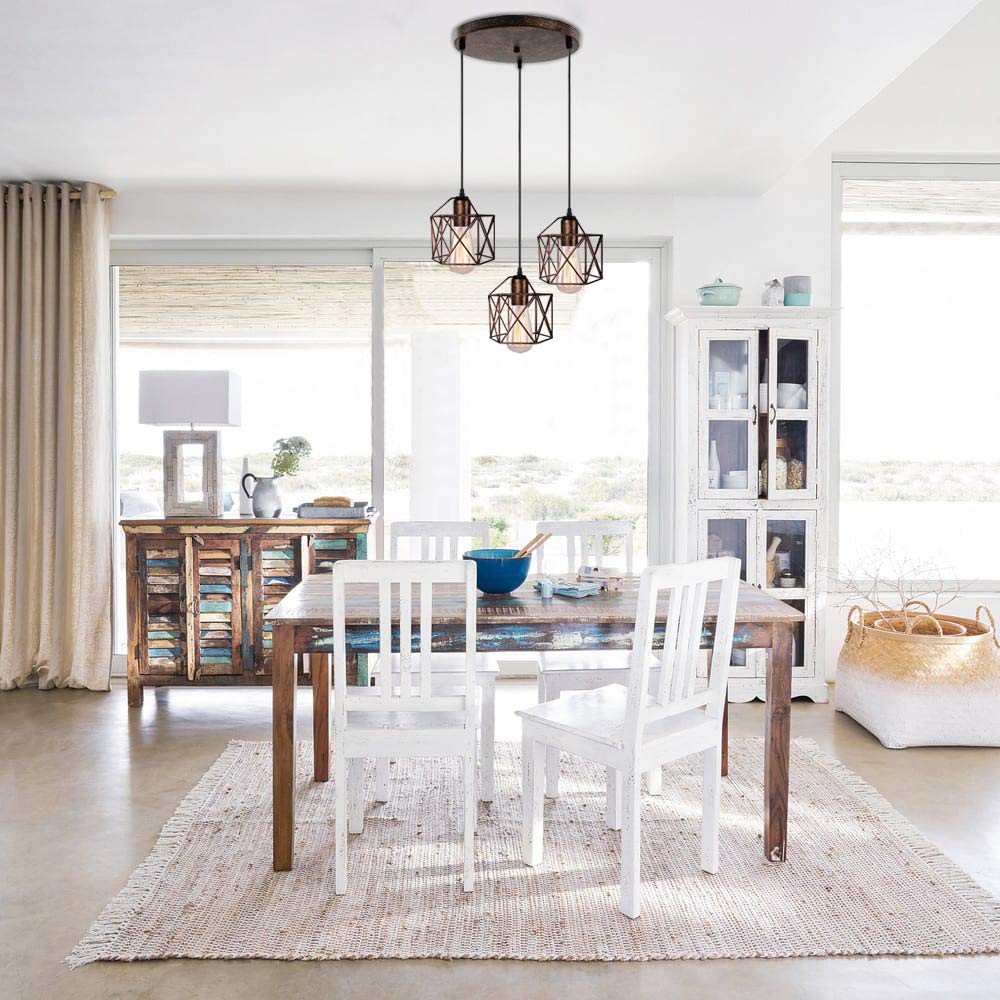 IDEGU 3er-Set Hängeleuchten – Geometrische Lampenschirme Aus Metall, E27, Schwarz, Für Wohnzimmer & Mehr