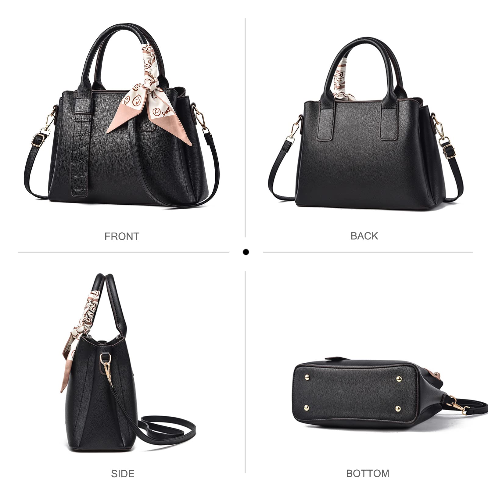 NICOLE & DORIS Bolso de Mujer de Mano Bolso Bandolera Elegante Bolso Hombro PU Cuero Bolsos de Diseñador Bolso Totes Bolsa de Mensajero Negro