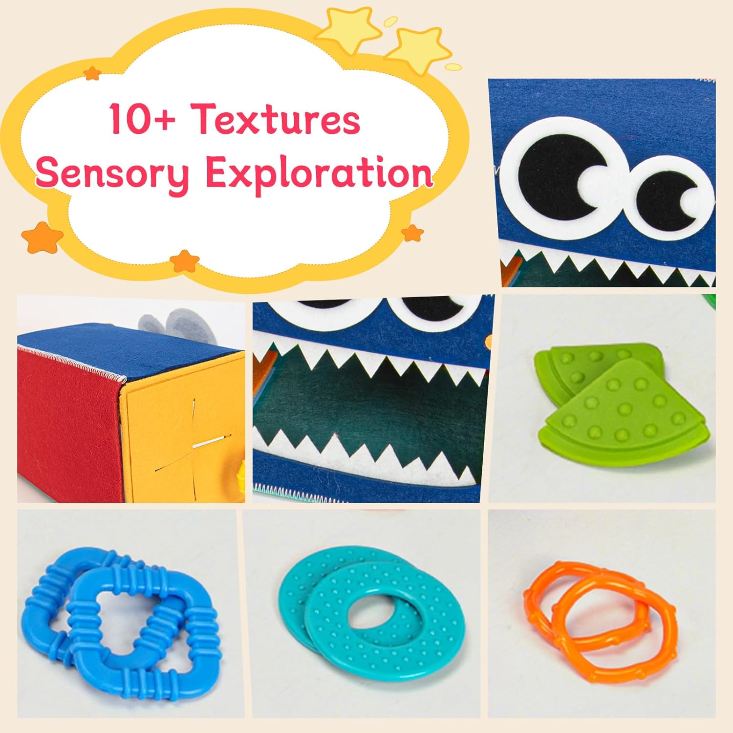 edusense Monster Tactile Sensory Toy for Toddlers 3+ | 20 Textured Shapes | Fine Motor Skills & Shape Learning