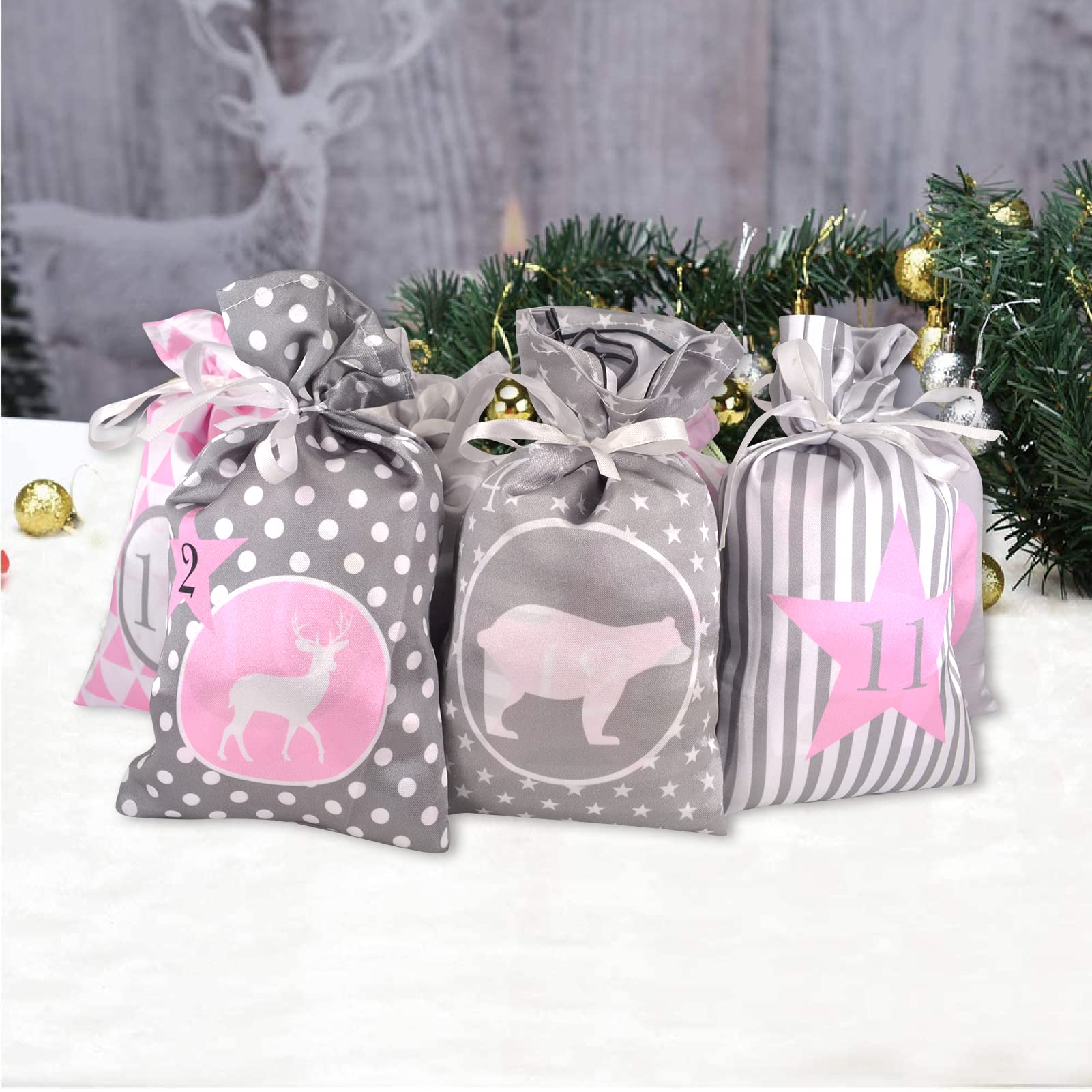 24 Sachets Remplissage DIY Calendrier De L'Avent Vide 24 Sachets Tissu 18x13cm - DIY Remplissage Cadeaux Noël Calendrier Avent Vide DIY