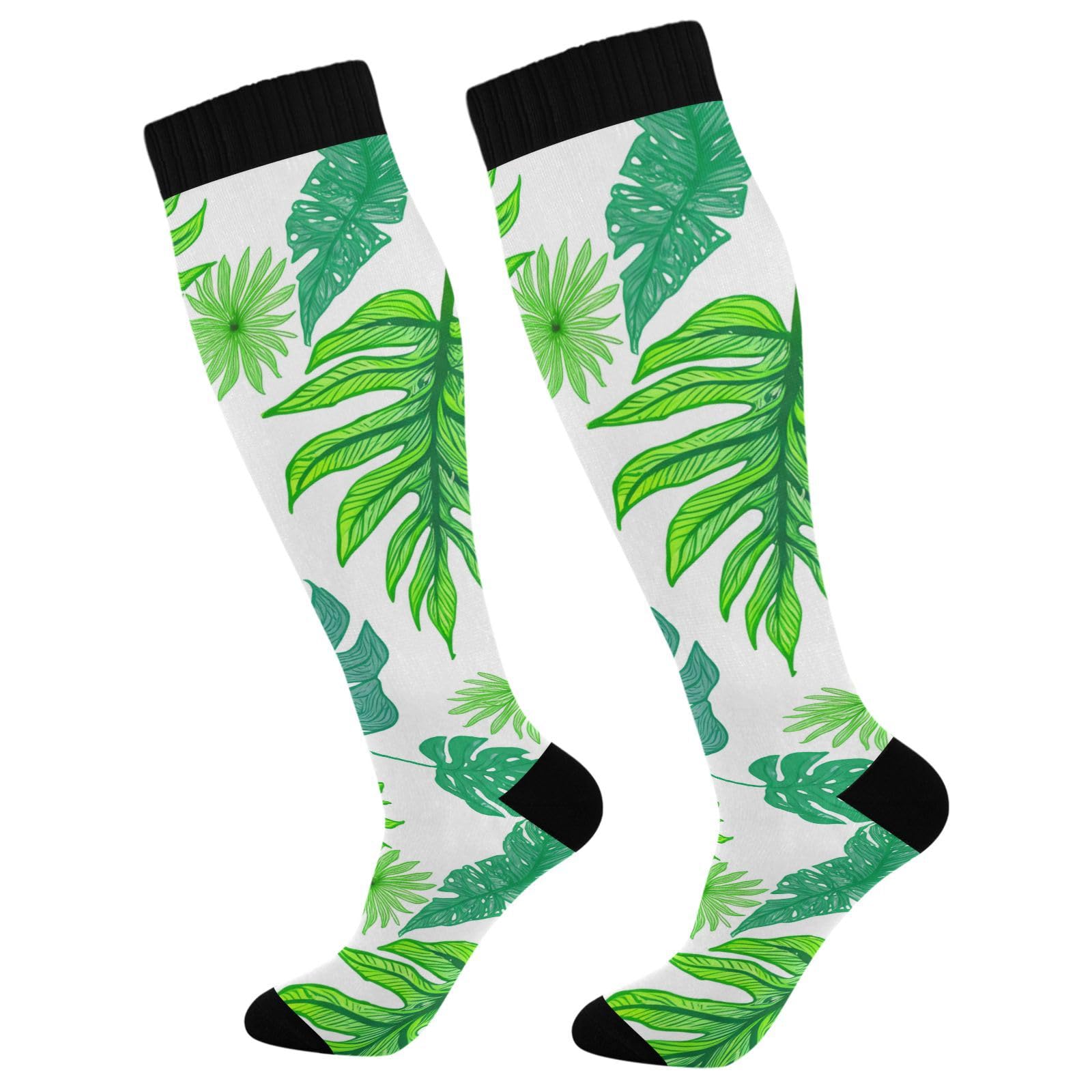 BOESI Doodle Colorful Leaves Compression Socks, Women's and Men's Knee High Running Socks for Sports