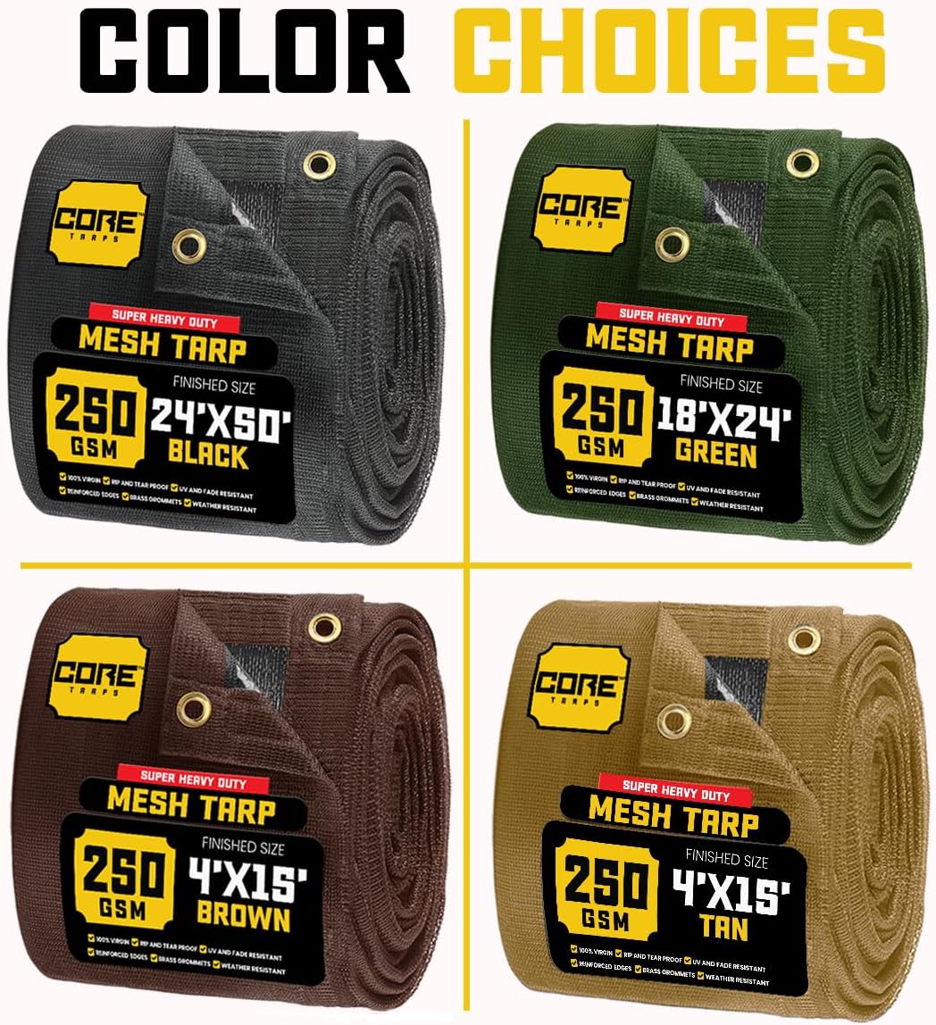 Core Tarps 60% Black Shade Cloth with Grommets - 20 X 50 FT Heavy Duty Mesh Tarp - Sun Shade Cloth for Garden Vegetables Plants Greenhouse Outdoors Backyard Fences Dump Trucks Patio Mesh Shade Tarp