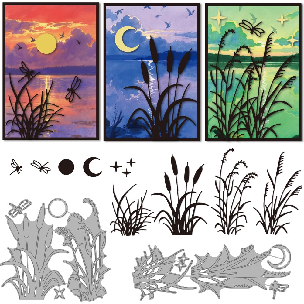 DELORIGIN Reeds Dragonflies Metal Cutting Dies Grass Die Cuts for Card Making Decorative Embossing Stencils Dies Template for DIY Scrapbooking Photo Album Paper Cards Invitation Art Craft Party