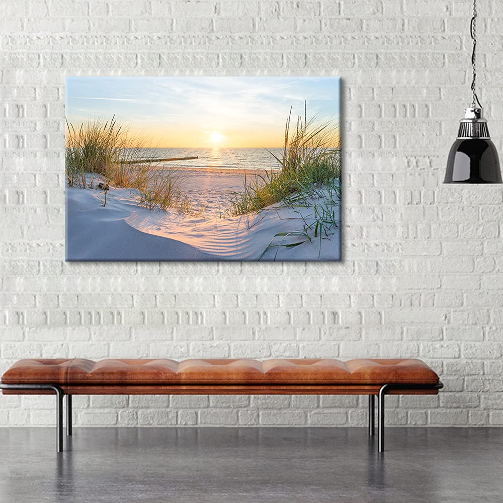 TISHIRON Wall Art Sandy Beach Sunrise Pictures Painting on Canvas Wall Art Modern Framed Seaside Canvas Prints Ready To Hang(36X24in) — view 5