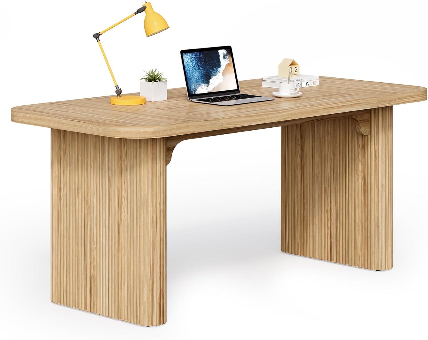 LITTLE TREE 62-Inch Home Office Computer Desk, Large Writing Desk with Textured Double Base, 5 ft Conference Meeting Seminar Table for Office Burlywood
