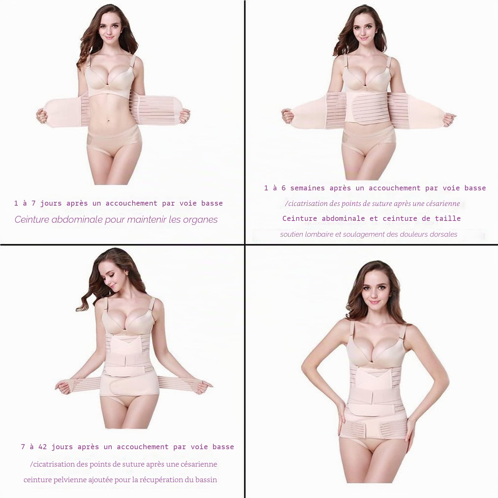 Ceinture 3 en 1 Poste Accouchement Ceinture de récupération après Accouchement,Gaine Postpartum, Pelvienne,Abdominale pour Femme Belly Belt Respirant Réglable