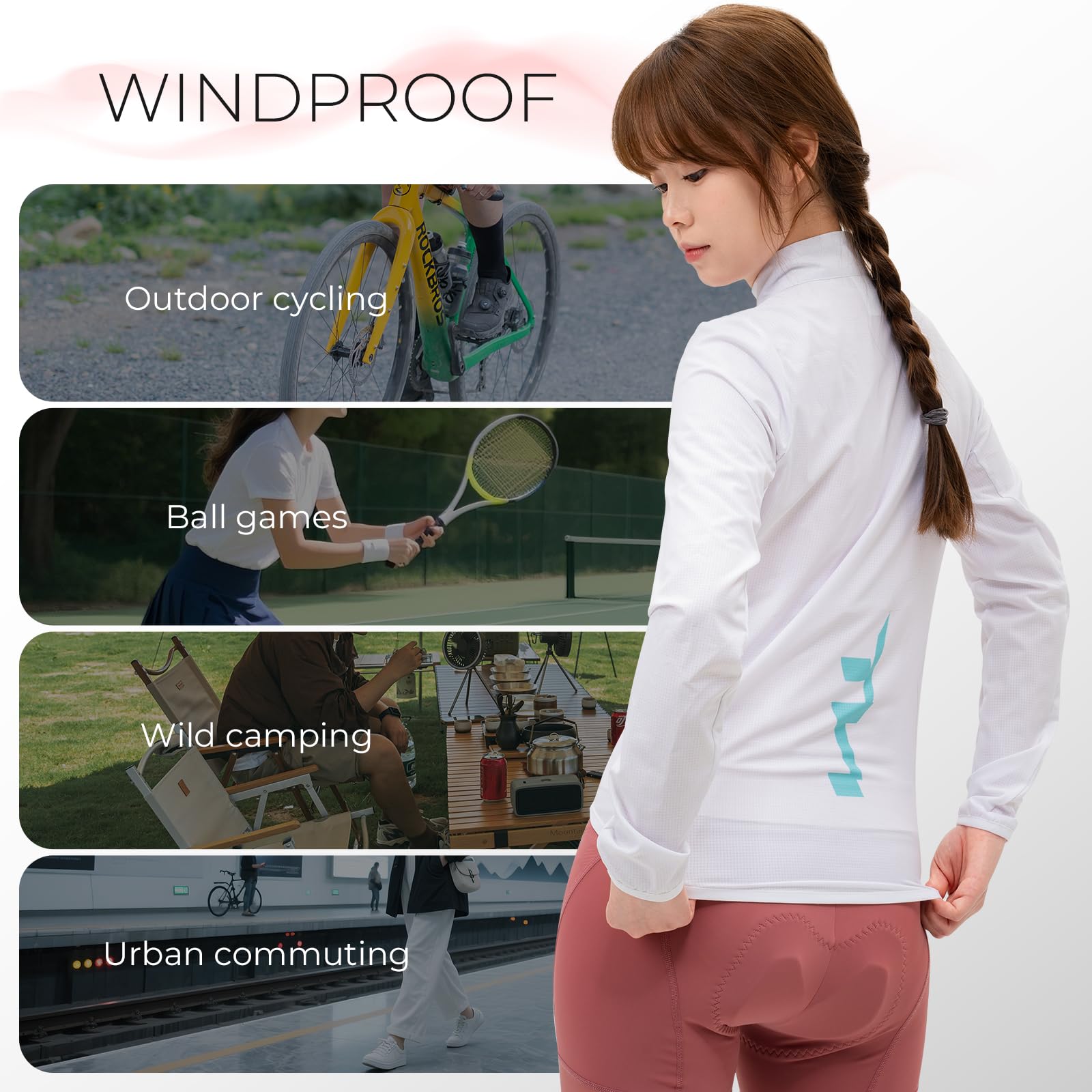 ROCKBROS TVI Giacca da Ciclismo Donna, Giacca a Vento da Sportivo Antivento, Leggero, Traspirante per Running, Trekking, Fitness, Attività all'Aperto