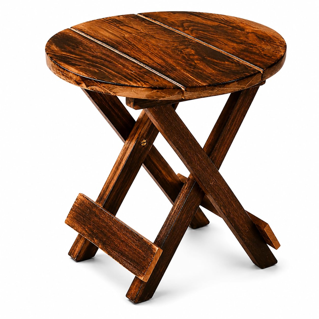 Wooden Folding Stool Solid Wood Round Side Table Portable Foldable Stool for Living Room Bedroom Balcony Garden Camping Indoor Outdoor Compact Space Saving Rustic Brown 12 Inch-image-39