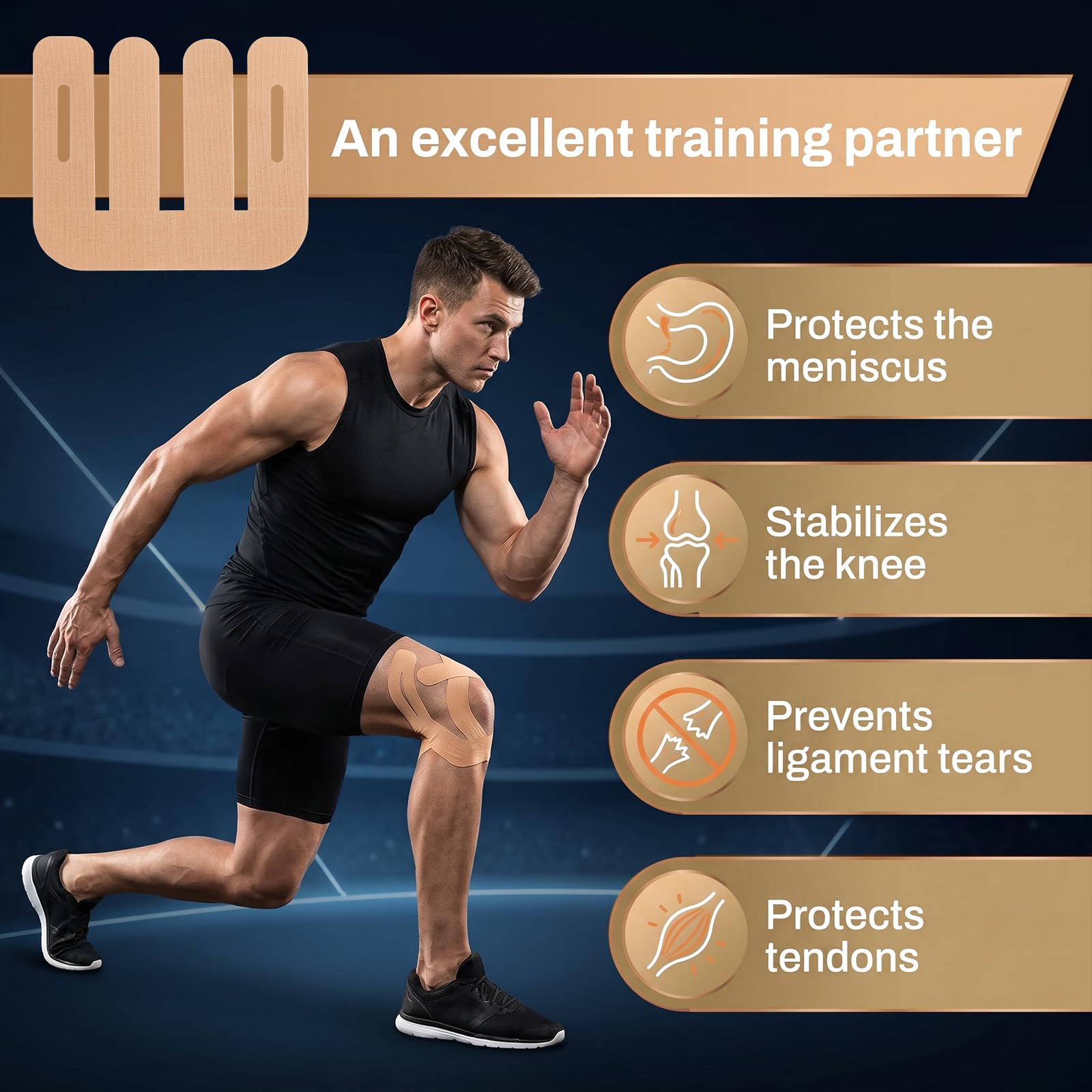 Taśma kinezjologiczna na kolano, 10 sztuk, z bawełny, z klejem, wodoodporna, przyjazna dla skóry, elastyczna, z 1 bandażem na nadgarstek, do fitnessu, biegania, treningu i na co dzień