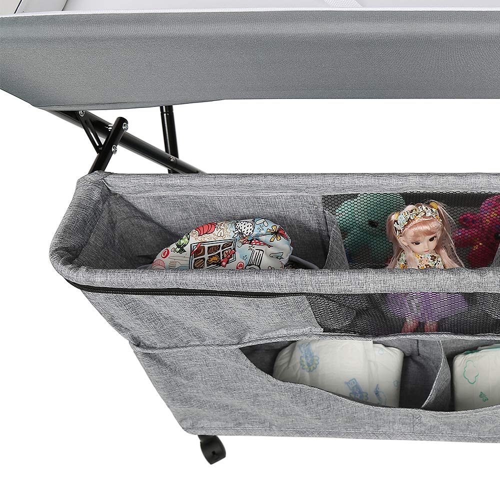 Składana komoda do przewijania dla niemowląt, stół do pielęgnacji z 4 uniwersalnymi kółkami, ok. 80 × 69 × (93-99) cm, szaro-biała