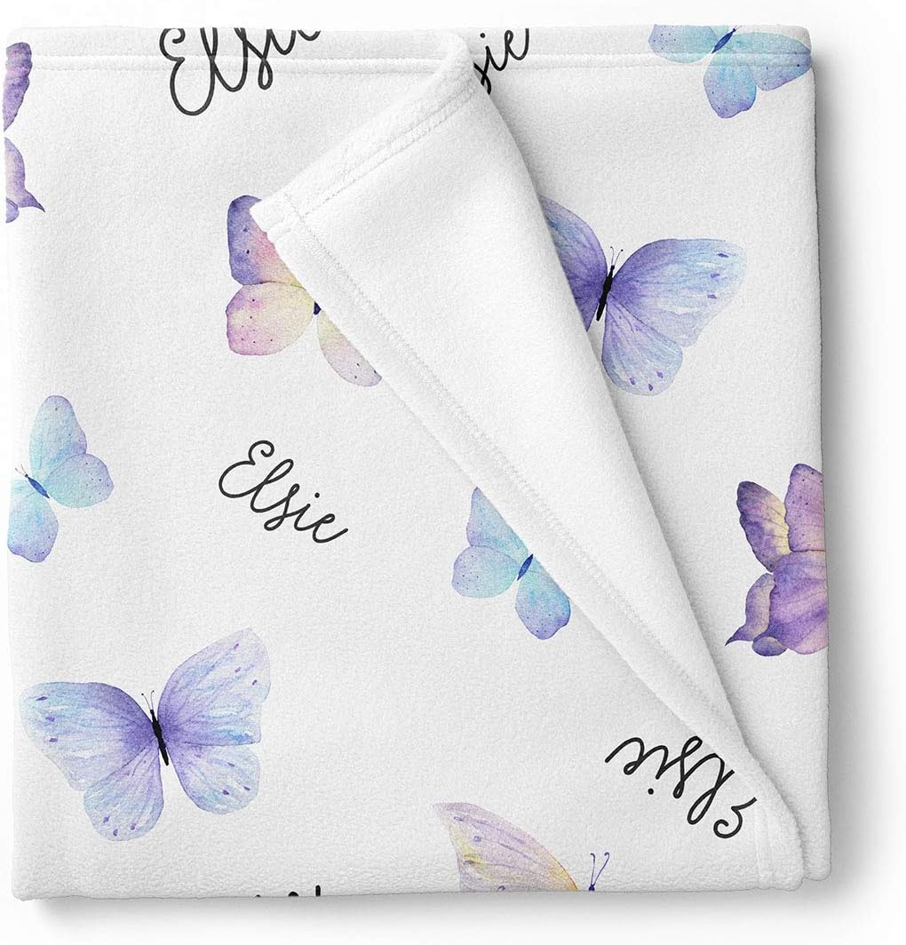 Butterflies Personalized Baby Receiving Swaddle Blanket Purple