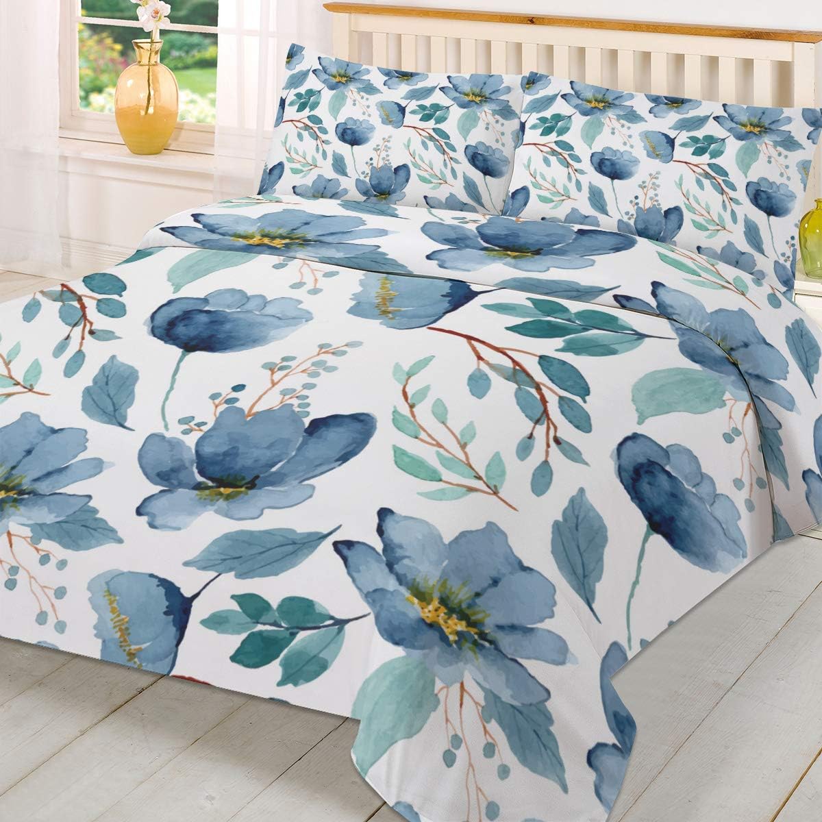 Weekly Top Sale FarmBed Summer Flower Watercolor 3-Piece Bedding Sets Luxury Soft Duvet Cover Full, Microfiber Bet Comforter Protector with Pillow Shams for Women Men Teens, Blue Get Discount Offer FarmBed Summer Flower Watercolor 3-Piece Bedding Sets Luxury Soft Duvet Cover Full, Microfiber Bet Comforter Protector with Pillow Shams for Women Men Teens, Blue