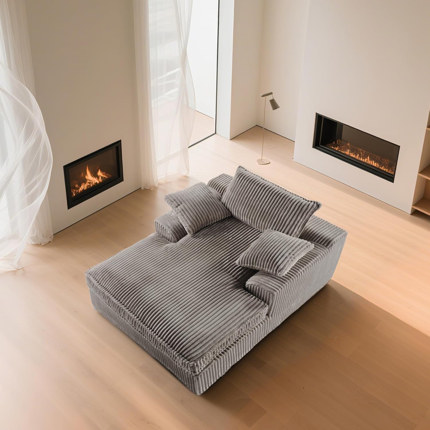 SUNPEAK Oversized 67" Chaise Lounge Chair Indoor, Corduroy Upholstered Deep Seat Sofa Couch, Cloud-Soft Boneless Lounger, Comfy Reading Chairs for Living Room & Bedroom, No Assembly Required (Grey)