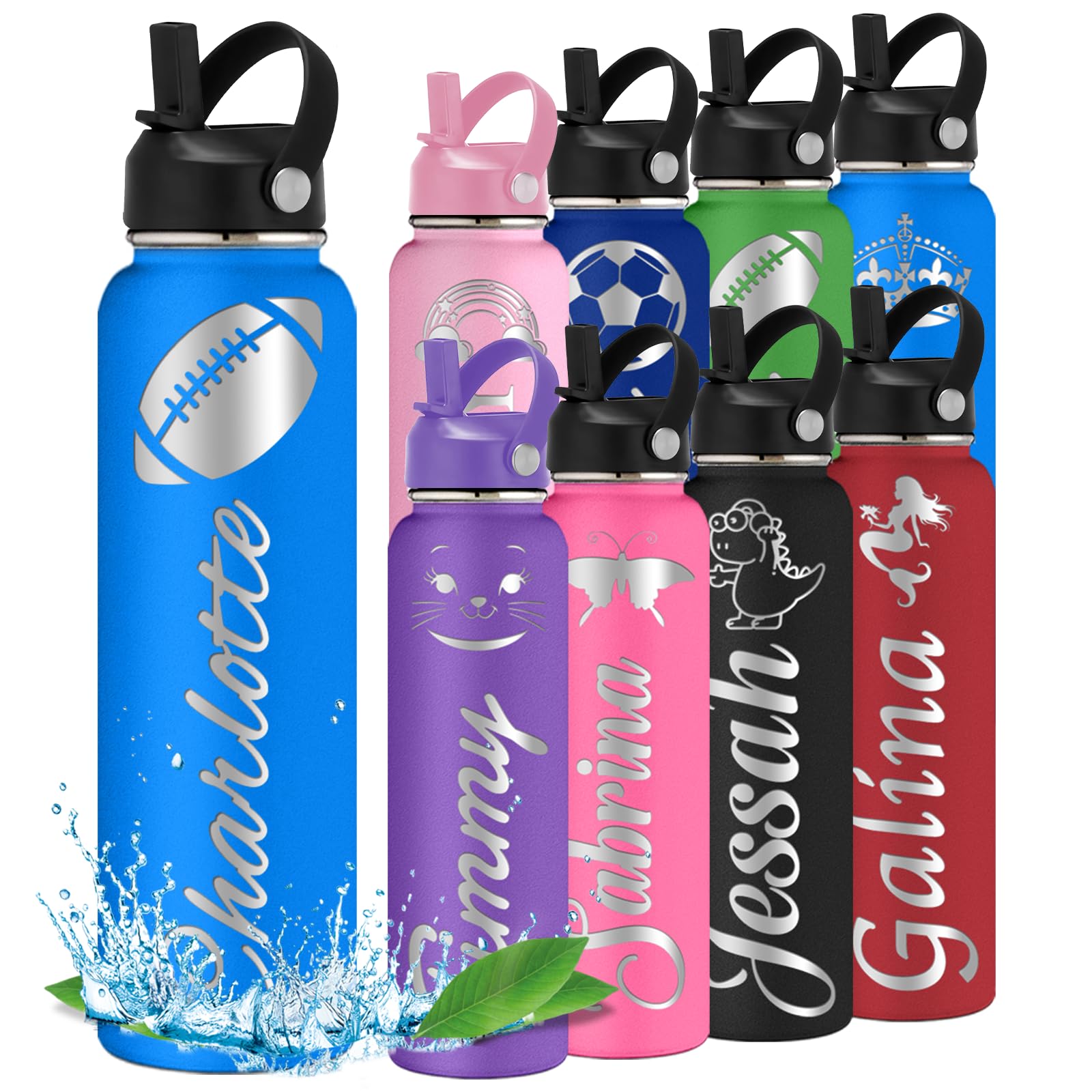 WolunLi Custom Water Bottle Personalized Cups for Kids Water Bottles with Name 12 18 24 32 40 oz for School Customized Engraved Insulated Stainless