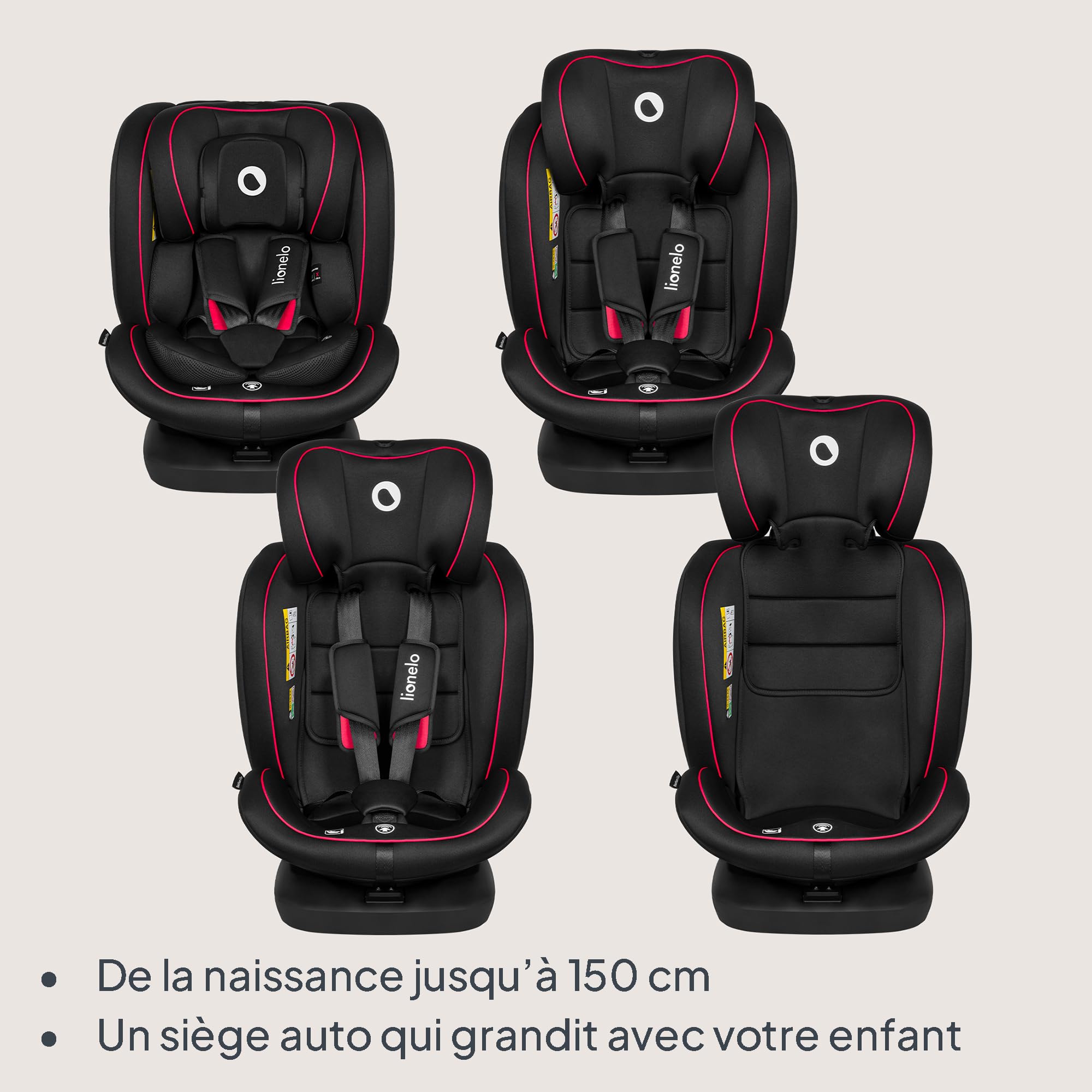 Lionelo BASTIAAN I-SIZE Siège Auto Pivotant à 360° ISOFIX De 0 à 36 kg | (40-150 cm) Groupe 0/1/2/3 (0-12 Ans) Installation Face et Dos à la Route, Sangle TopTether, Têtière Ajustable, Rotation 362