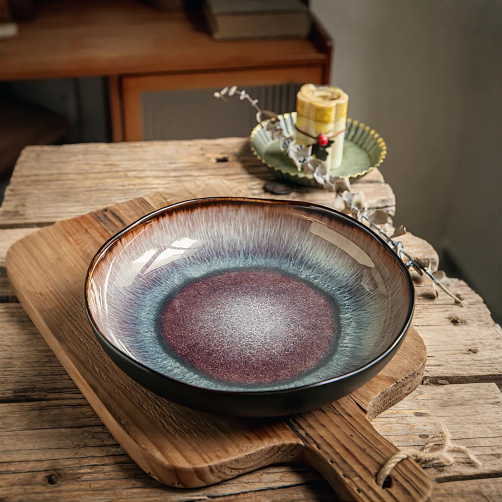 Piatti da Insalata in Ceramica, Piatti da Dessert in Porcellana Blu Irregolare, Piatti da Insalata e da Pasta Adatti Al Microonde e Alla Lavastoviglie (fiamma)