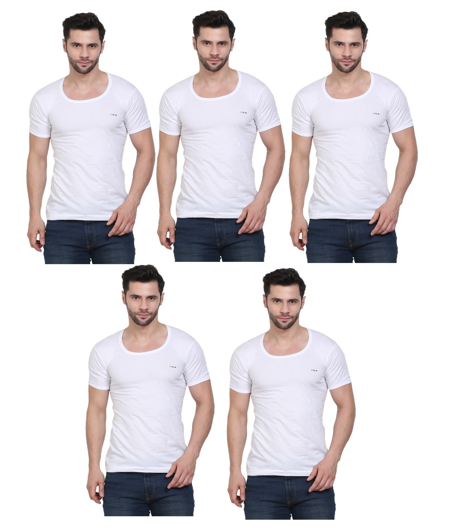 Classic Plus Vest Men Vest Half Sleeve White (Pack of 05) (Undershirt, Inner Vest, Cotton Vest)