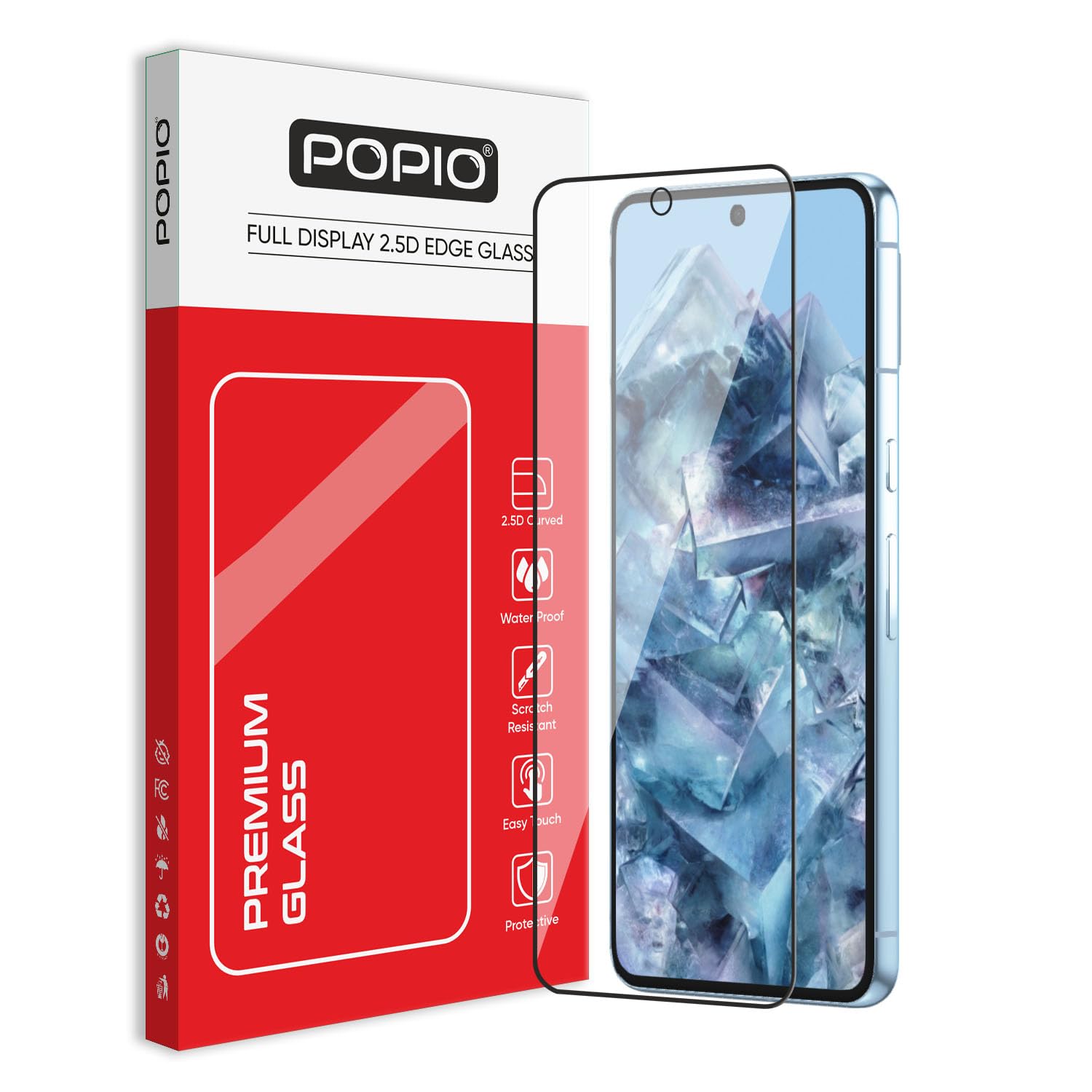 POPIO Tempered Glass Screen Protector Compatible For Google Pixel 8 Pro Cellphone (Black) With Edge To Edge Coverage And Easy Installation Kit