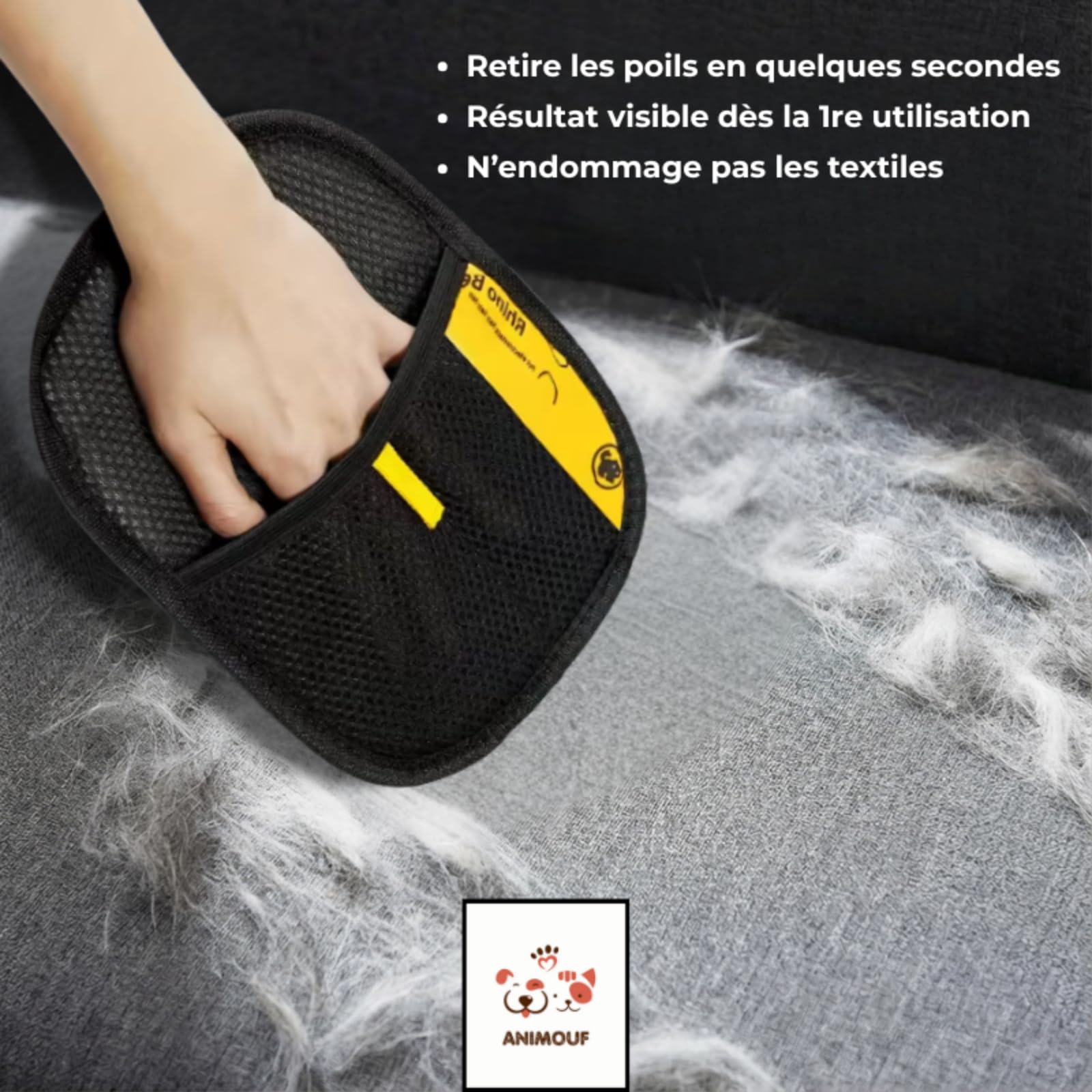 animouf Gantitouf Gants de toilettage pour Animaux – Brosse Double Face réutilisable pour Poils de Chat sur canapé