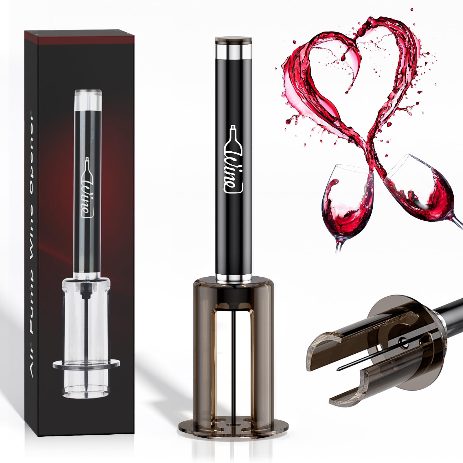 Quntis Cavatappi per Vino, Apribottiglie Vino di Pompa Pressione Aria Cavatappi Portatile Inox, con cappuccio protettivo Regali Natale Uomini Donne Accessori Vino per Feste Vacanze Casa Cucina