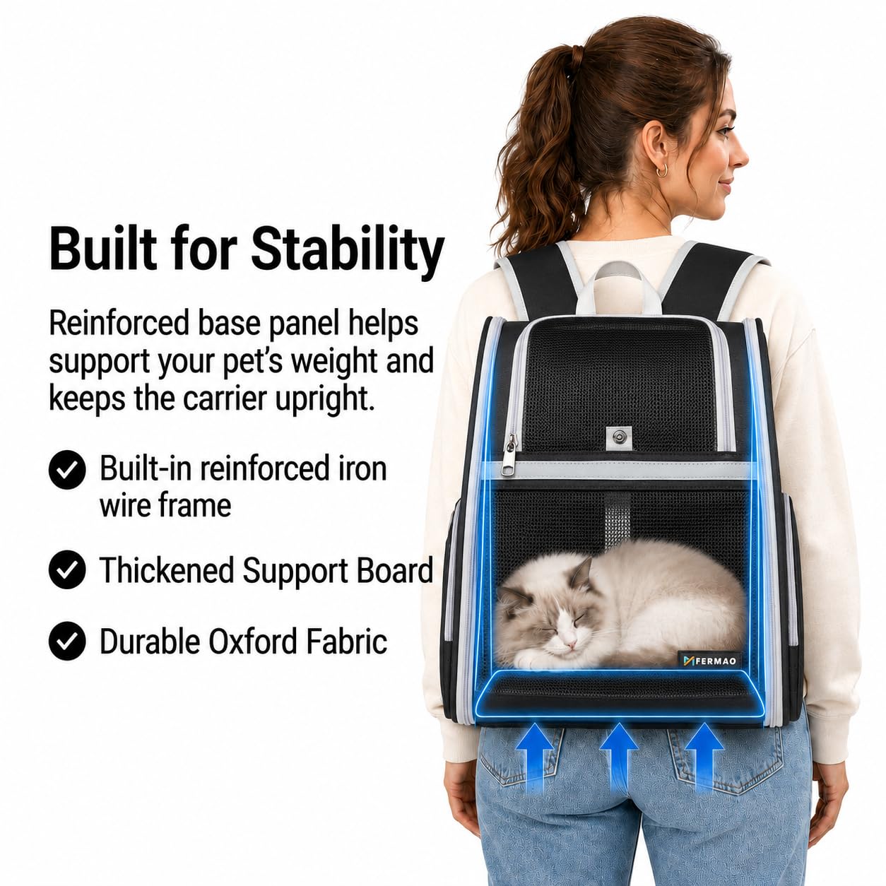 Sac à dos de transport pour chiens et chats, sac à dos portable pliable idéal pour la randonnée, le camping en plein air, le transport vétérinaire, peut contenir des animaux jusqu'à 6,8 kg (noir)